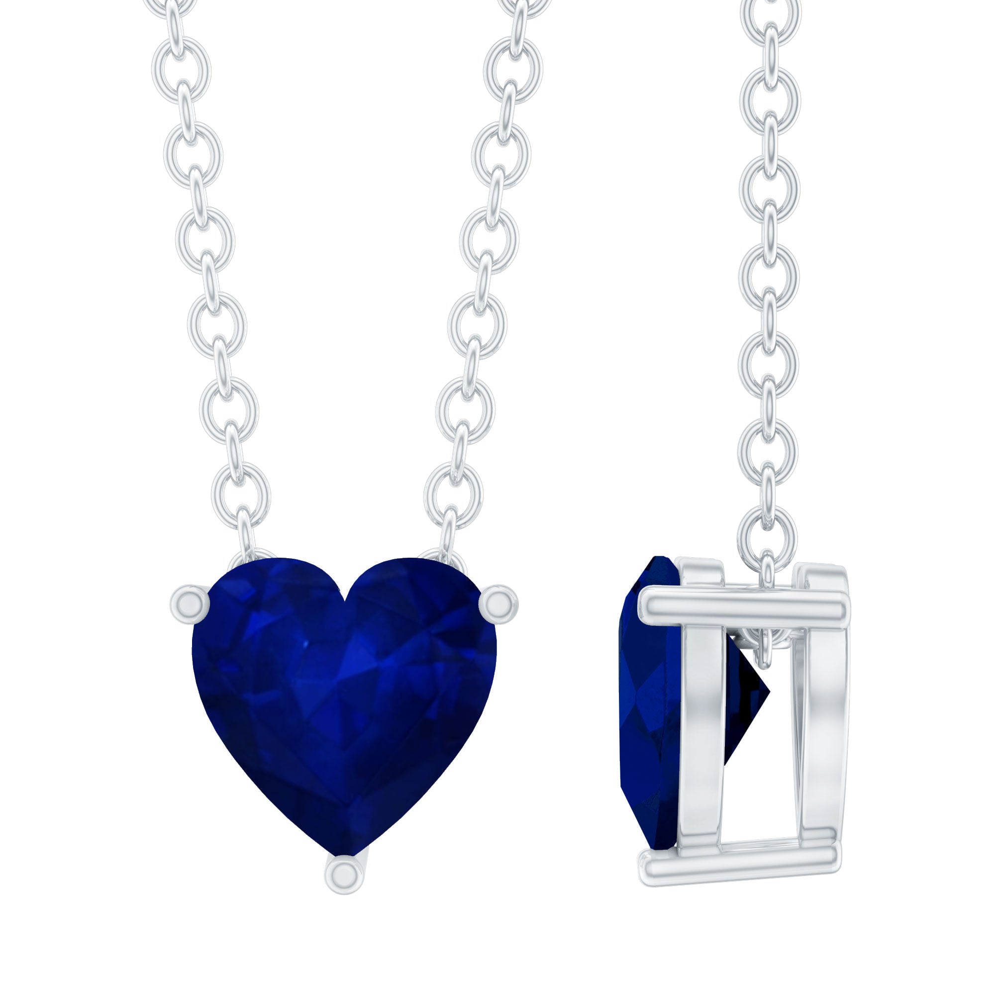 3/4 CT Heart Shape Blue Sapphire Solitaire Drop Pendant Necklace for Women