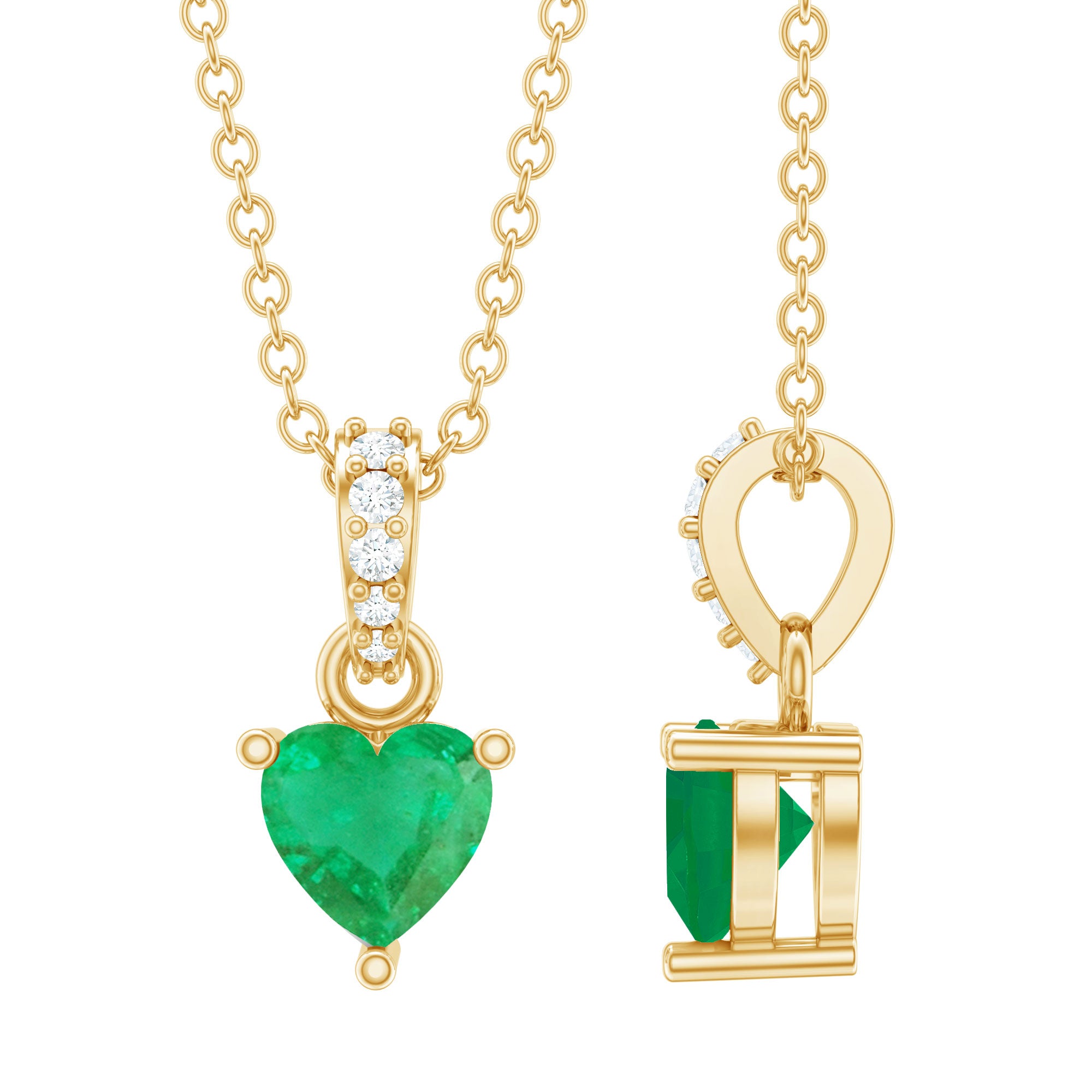 Heart Shape Emerald Promise Necklace with Diamond Accent Bail AAA - Rosec Jewels