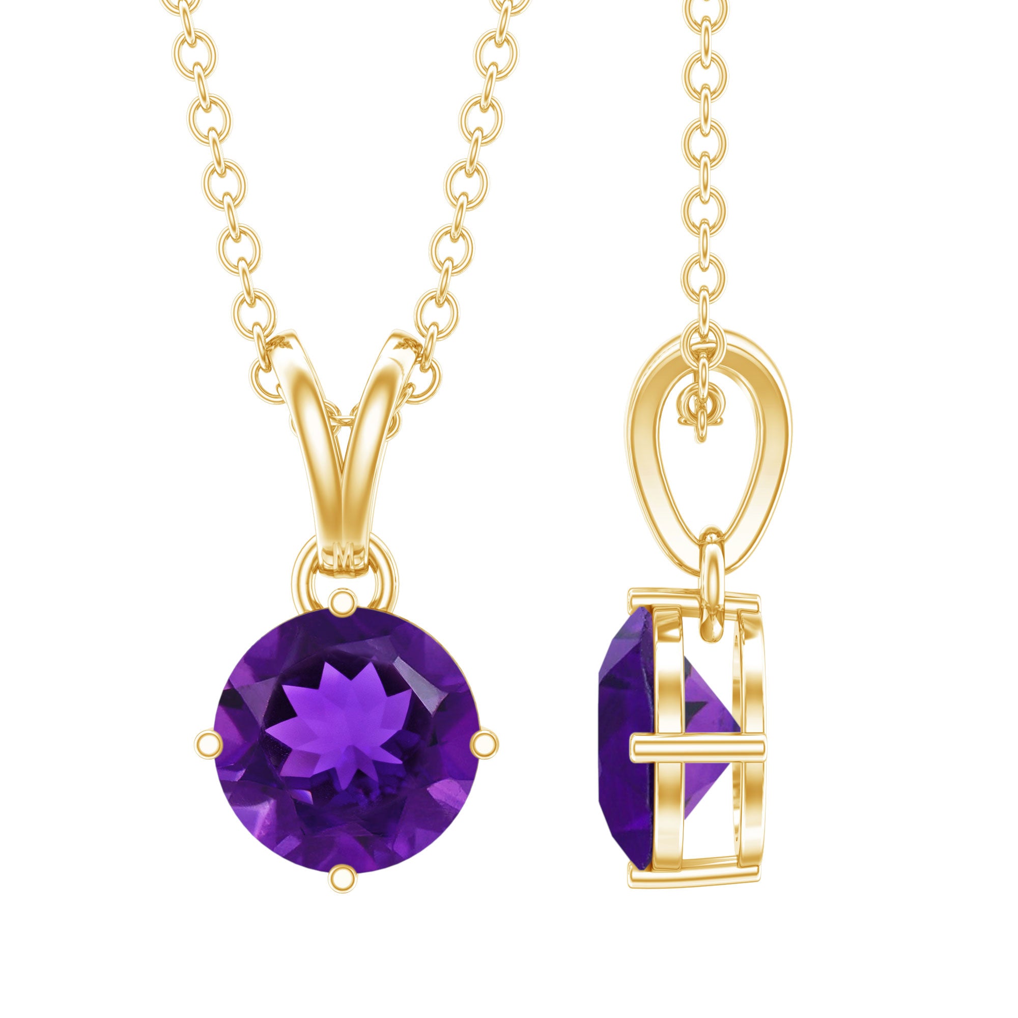 0.45 CT Round Amethyst Solitaire Pendant with Rabbit Ear Bail AAA - Rosec Jewels