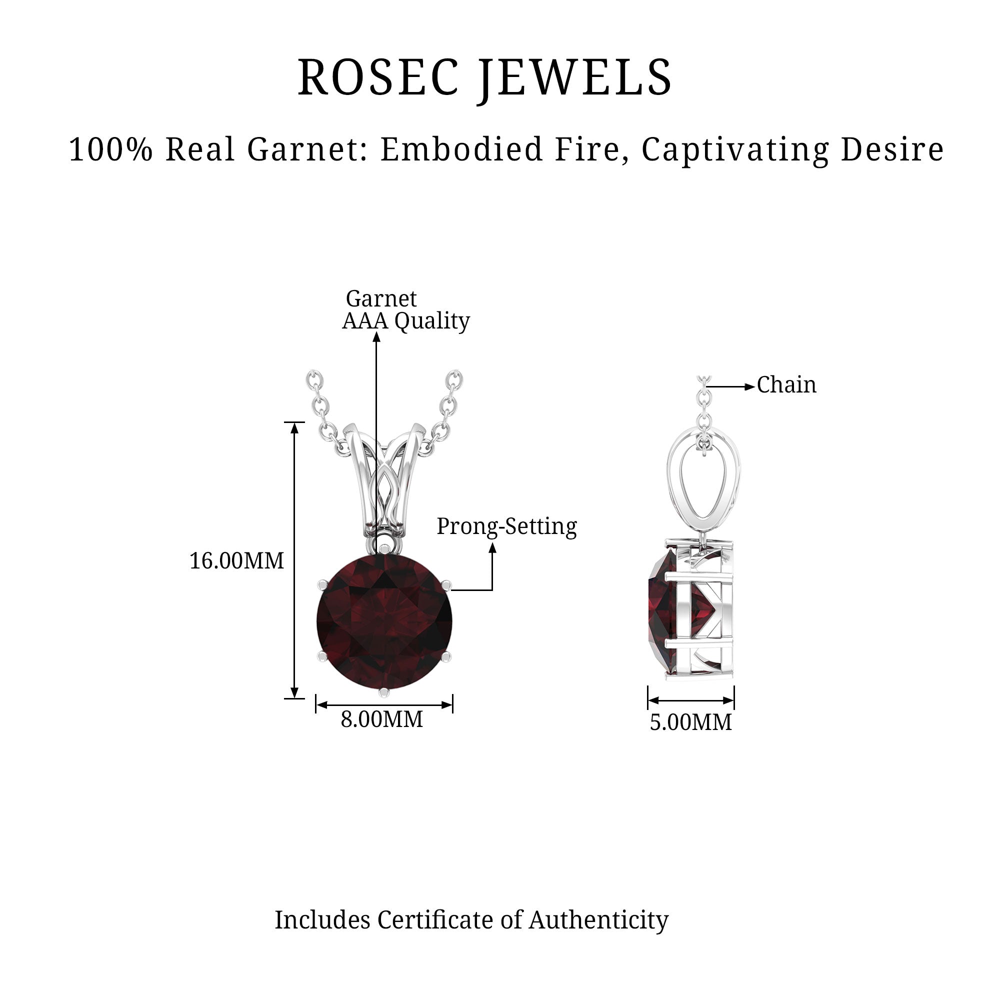 2.3 Carat Garnet Solitaire Pendant with Decorative Bail AAA - Rosec Jewels