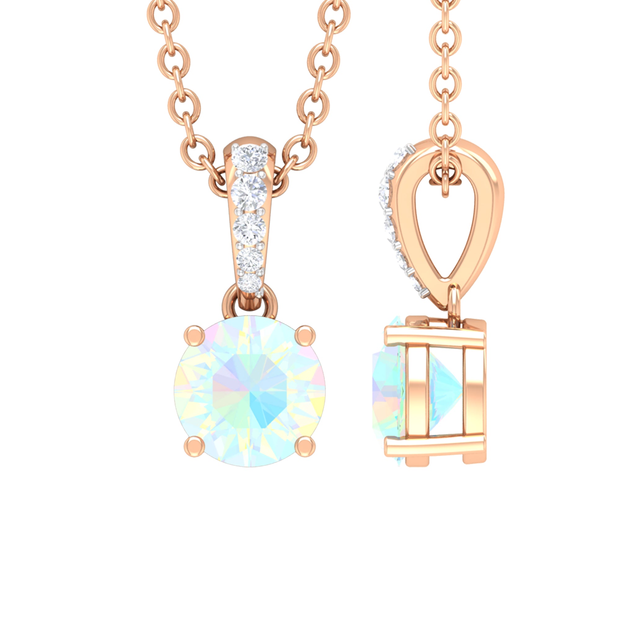 Round Shape Ethiopian Opal Pendant with Diamond Bail AAA - Rosec Jewels