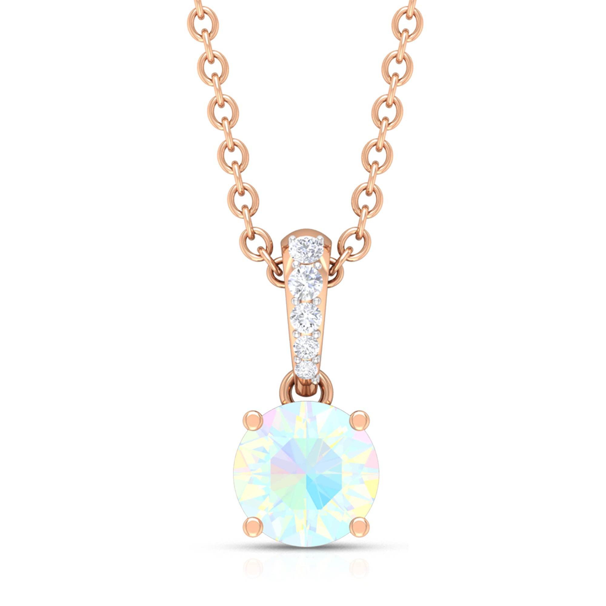 Round Shape Ethiopian Opal Pendant with Diamond Bail AAA - Rosec Jewels