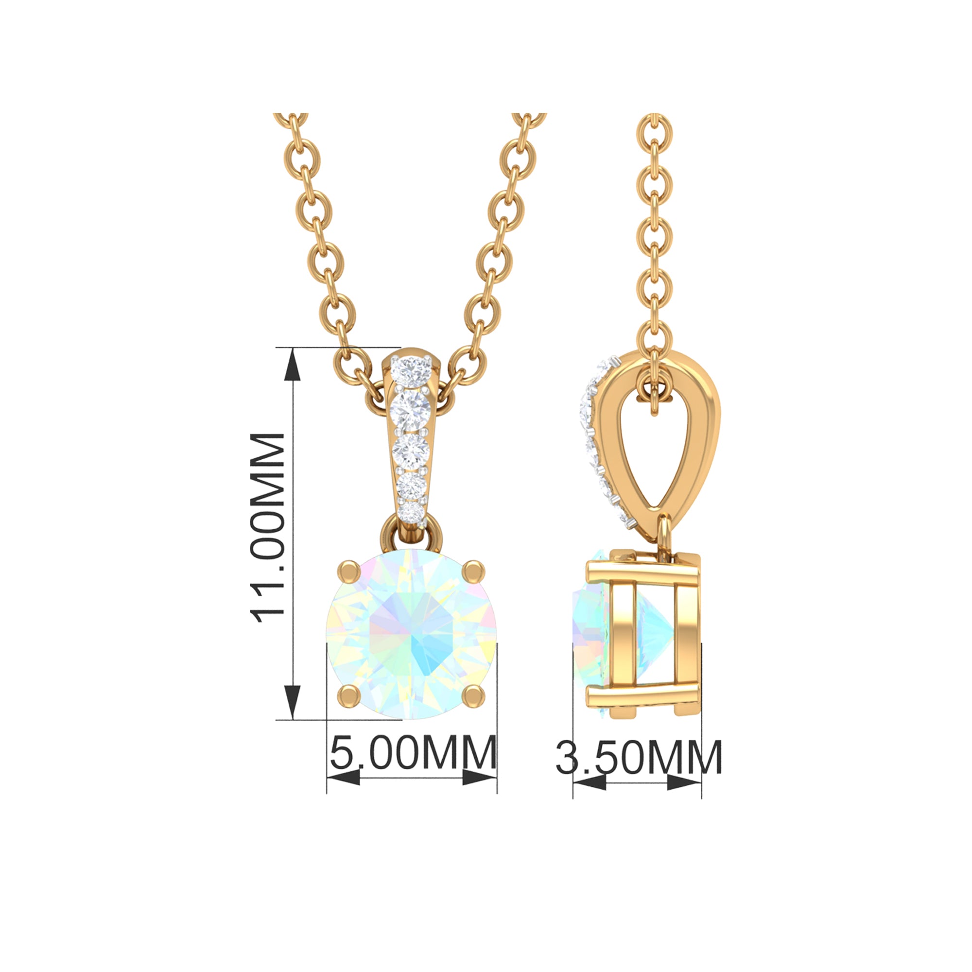 Round Shape Ethiopian Opal Pendant with Diamond Bail AAA - Rosec Jewels