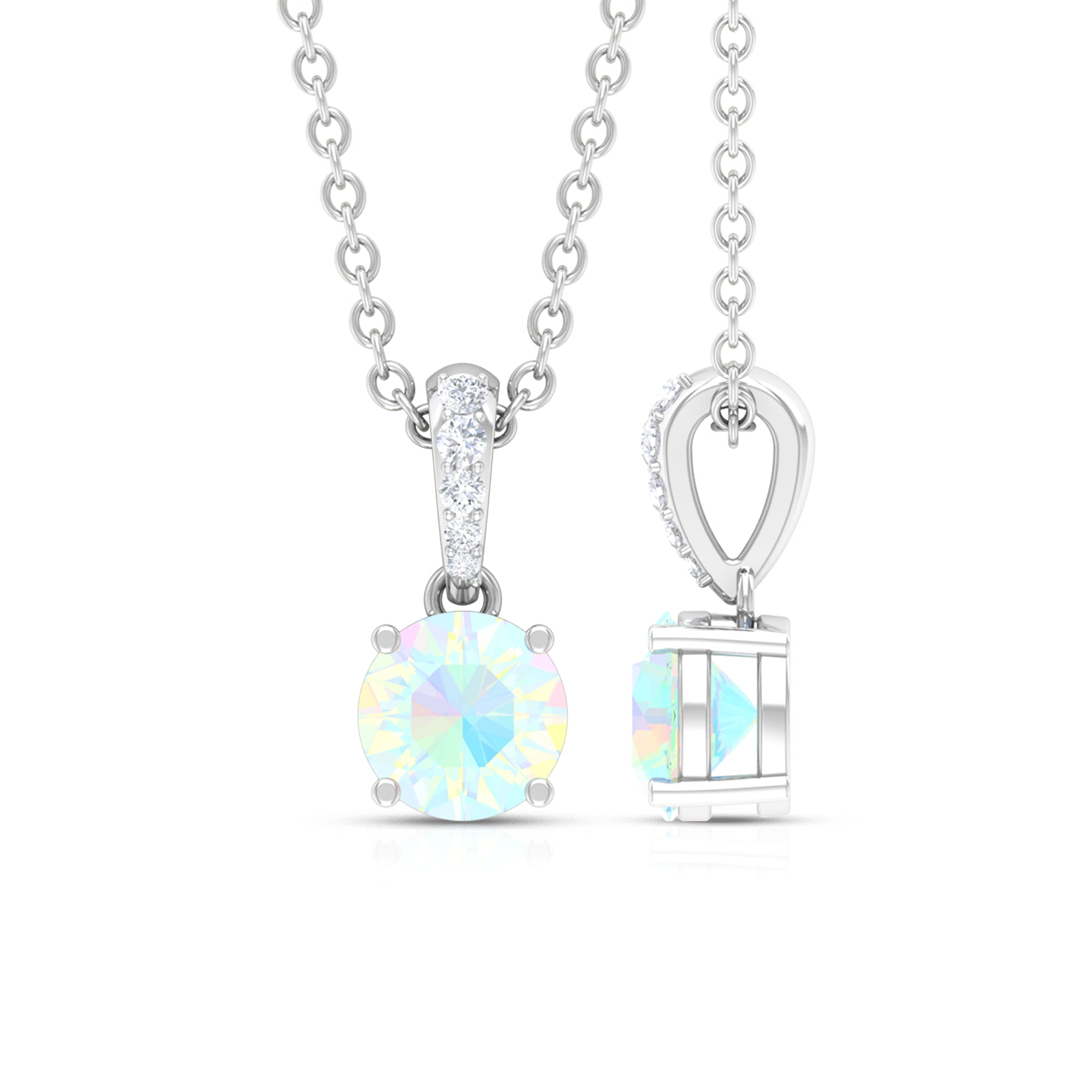 Round Shape Ethiopian Opal Pendant with Diamond Bail AAA - Rosec Jewels