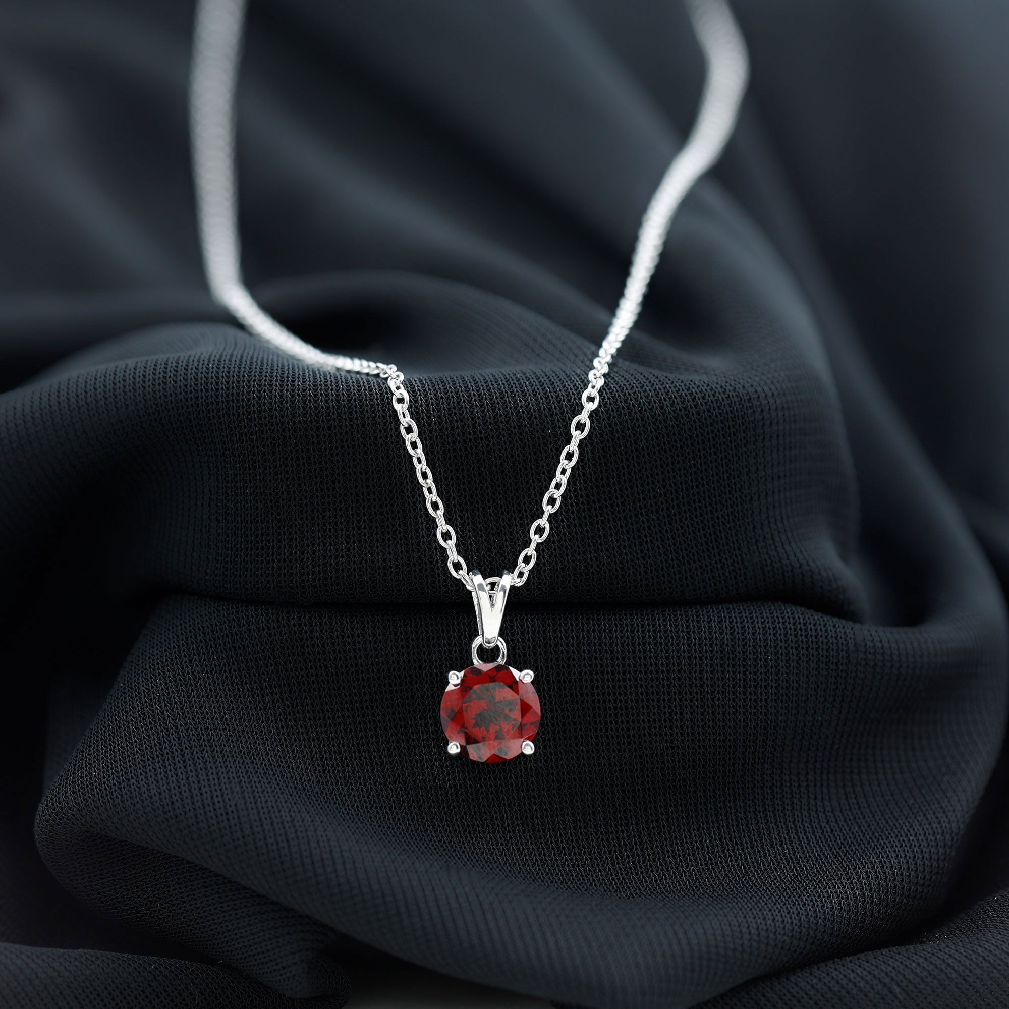 2.3 Carat Round Cut Garnet Solitaire Necklace with Rabbit Ear Bail AAA - Rosec Jewels