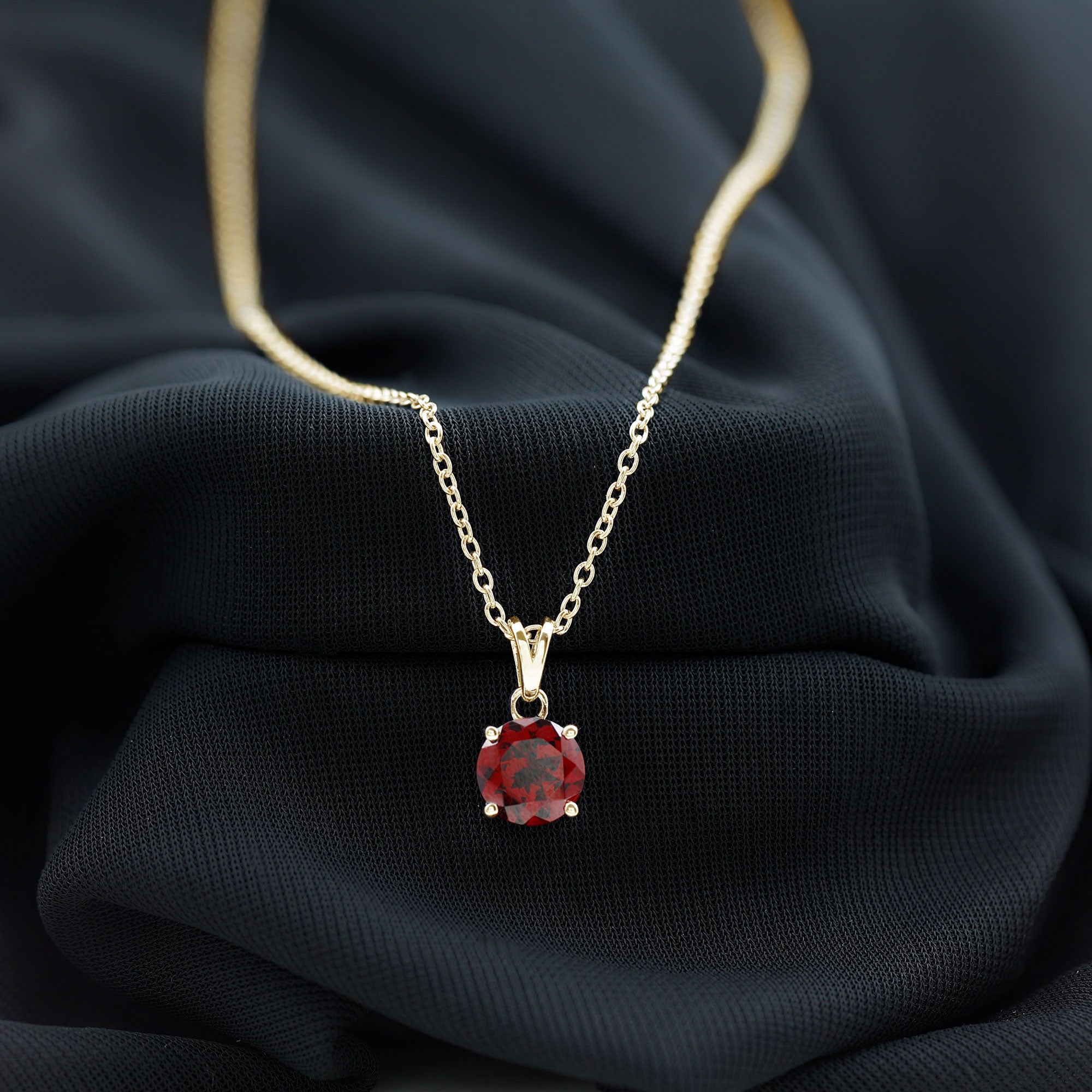 2.3 Carat Round Cut Garnet Solitaire Necklace with Rabbit Ear Bail AAA - Rosec Jewels