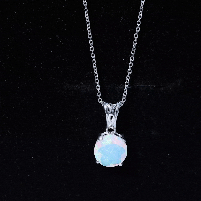 Real Ethiopian Opal Solitaire Pendant Necklace with Chain AAA - Rosec Jewels