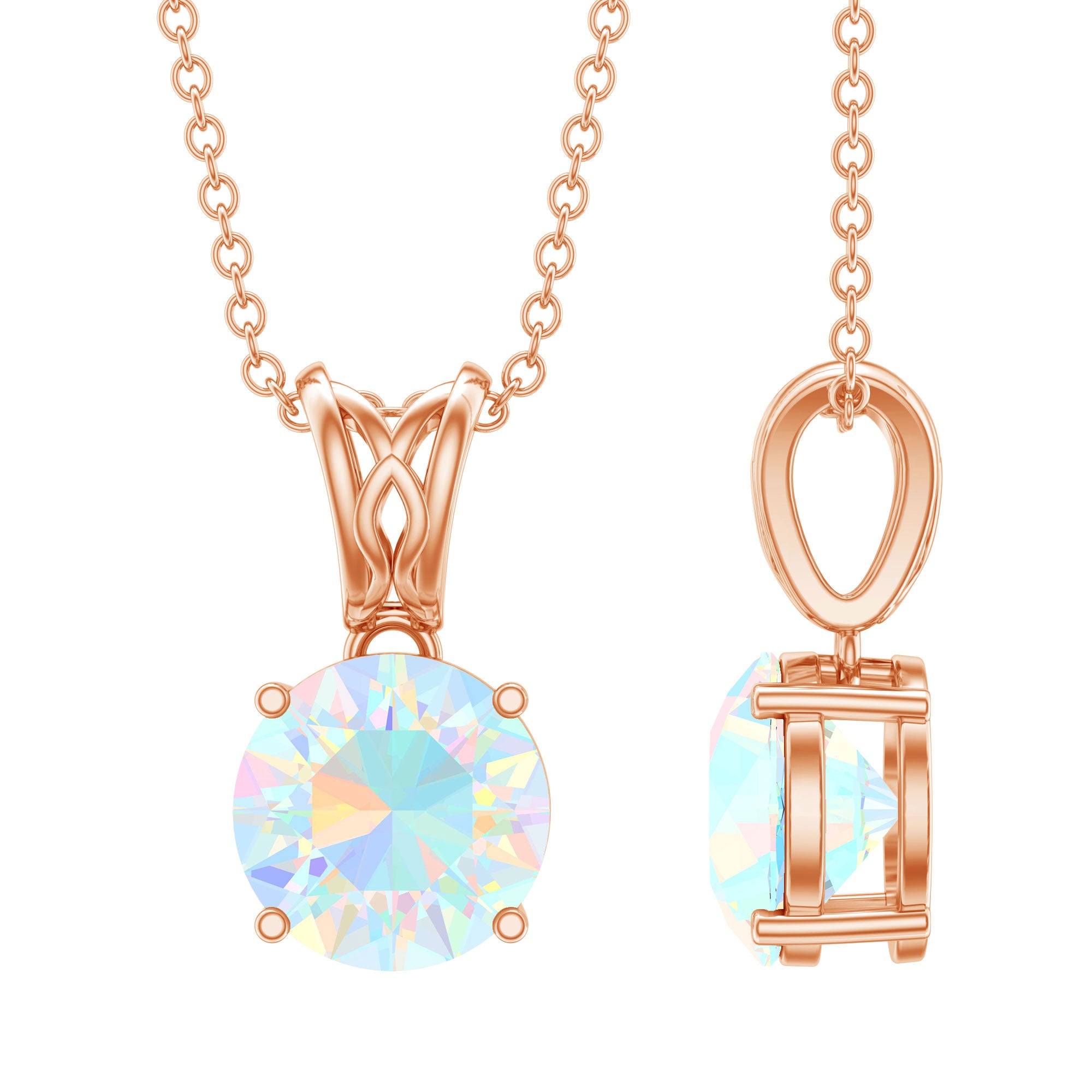 Real Ethiopian Opal Solitaire Pendant Necklace with Chain AAA - Rosec Jewels
