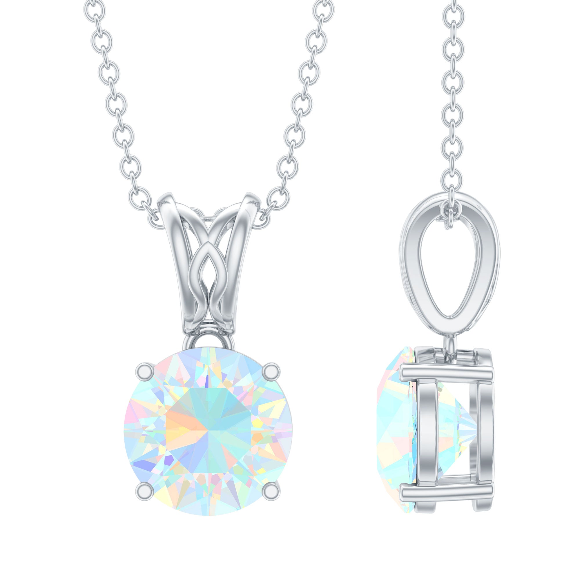 Real Ethiopian Opal Solitaire Pendant Necklace with Chain AAA - Rosec Jewels