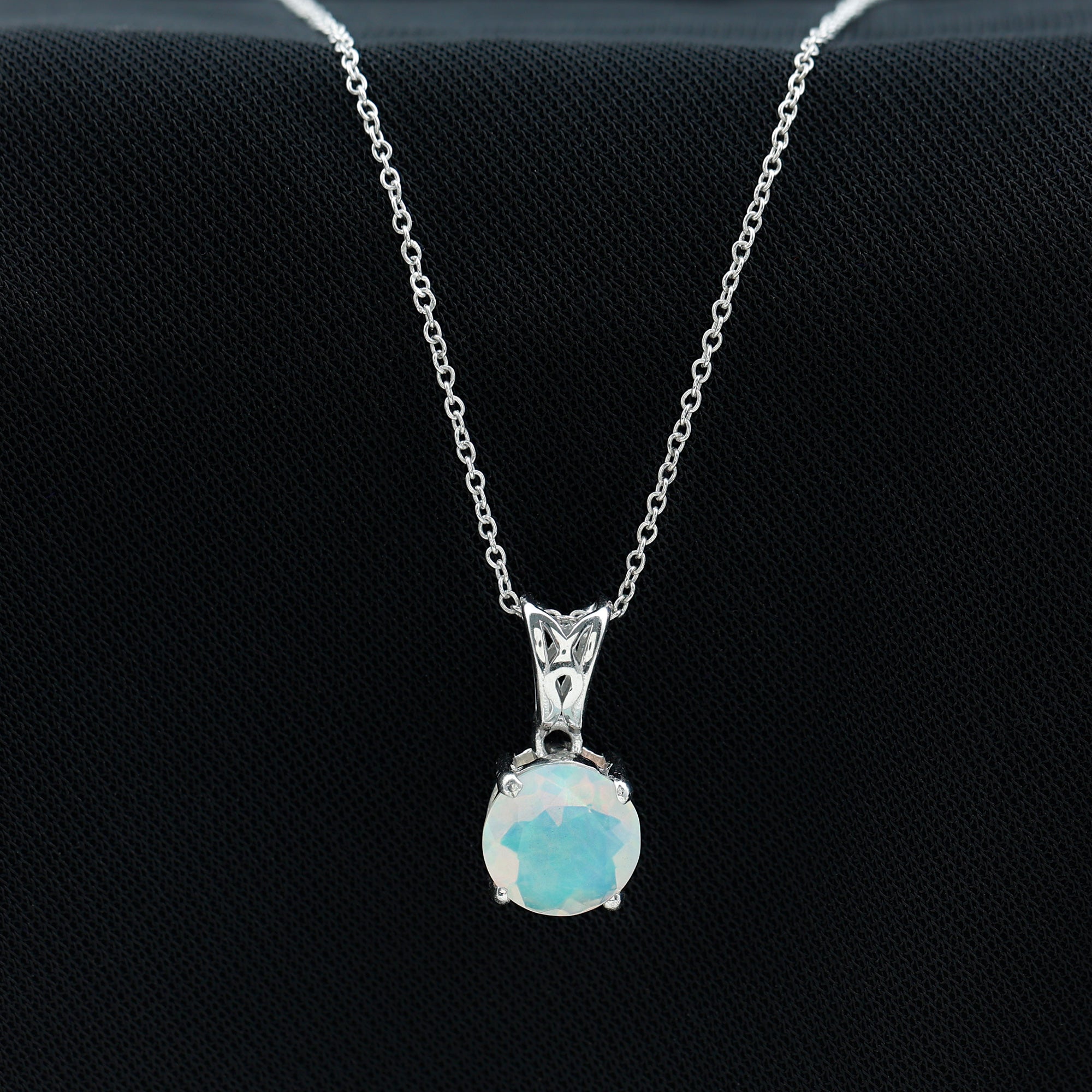 Real Ethiopian Opal Solitaire Pendant Necklace with Chain AAA - Rosec Jewels