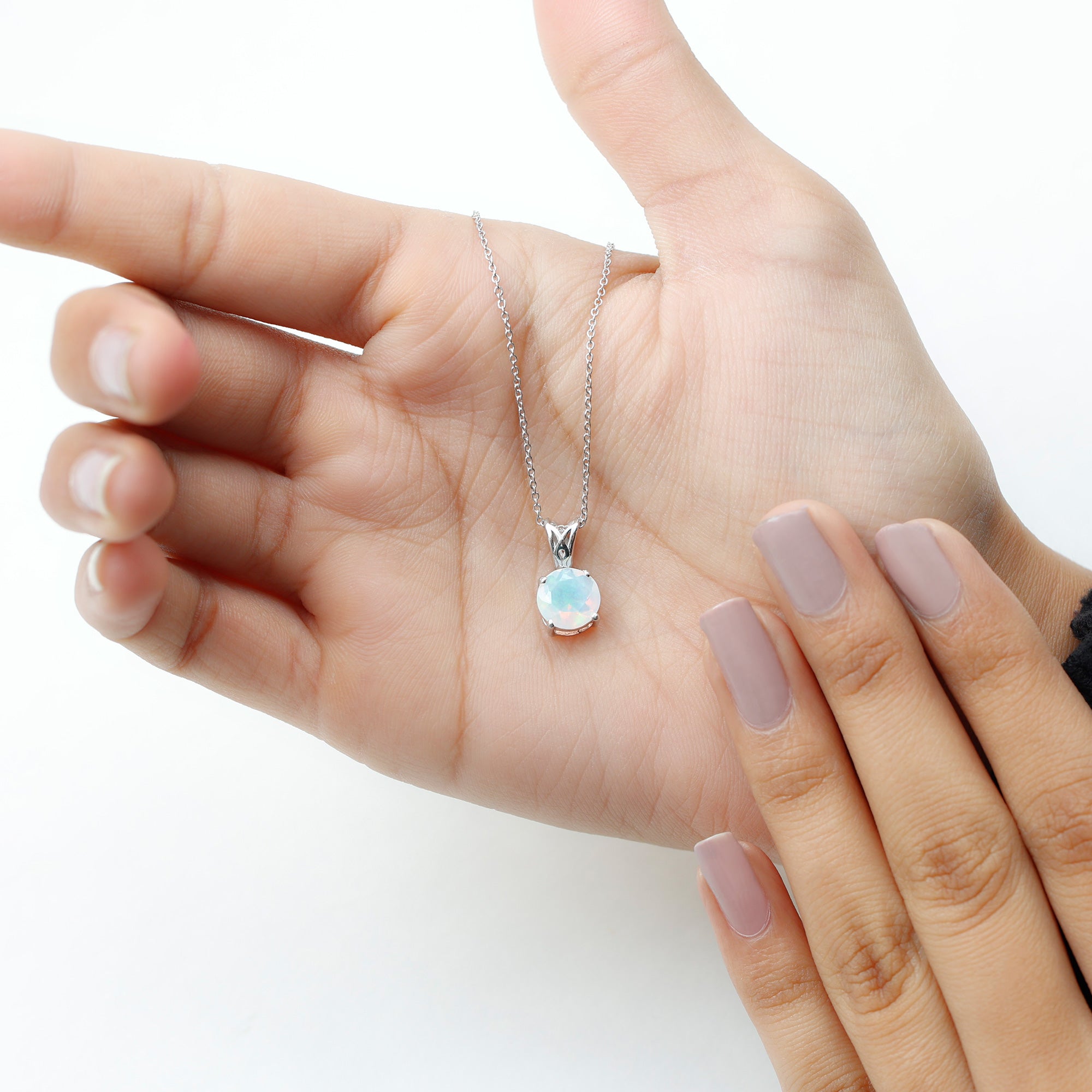 Real Ethiopian Opal Solitaire Pendant Necklace with Chain AAA - Rosec Jewels