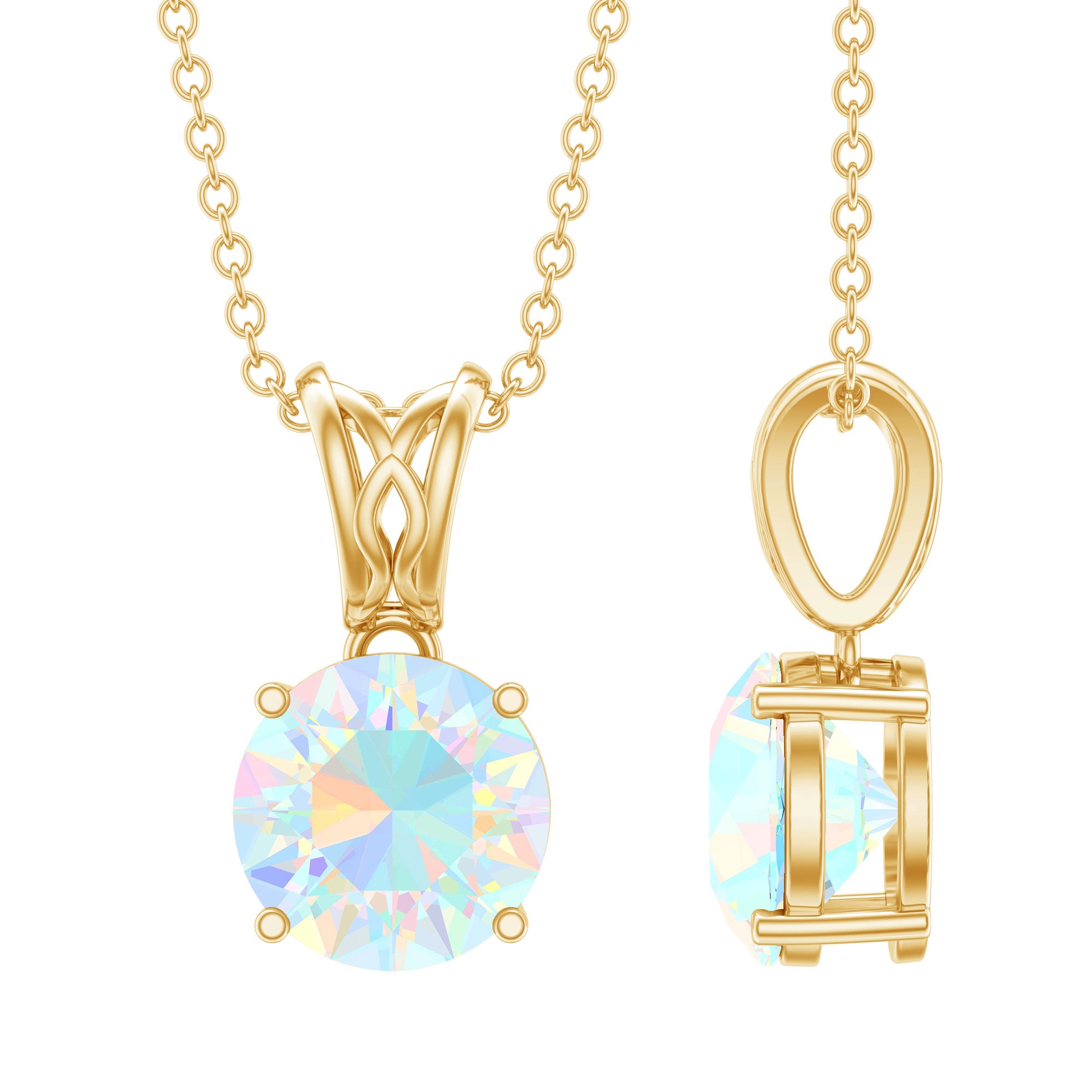 Real Ethiopian Opal Solitaire Pendant Necklace with Chain AAA - Rosec Jewels