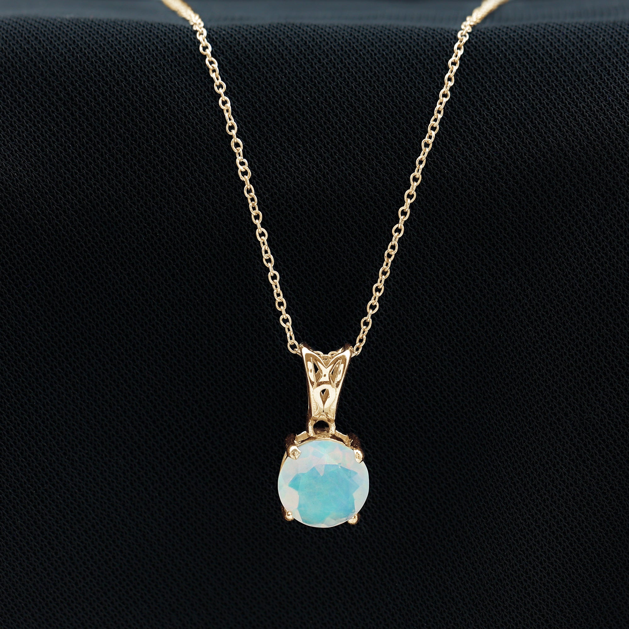 Real Ethiopian Opal Solitaire Pendant Necklace with Chain AAA - Rosec Jewels
