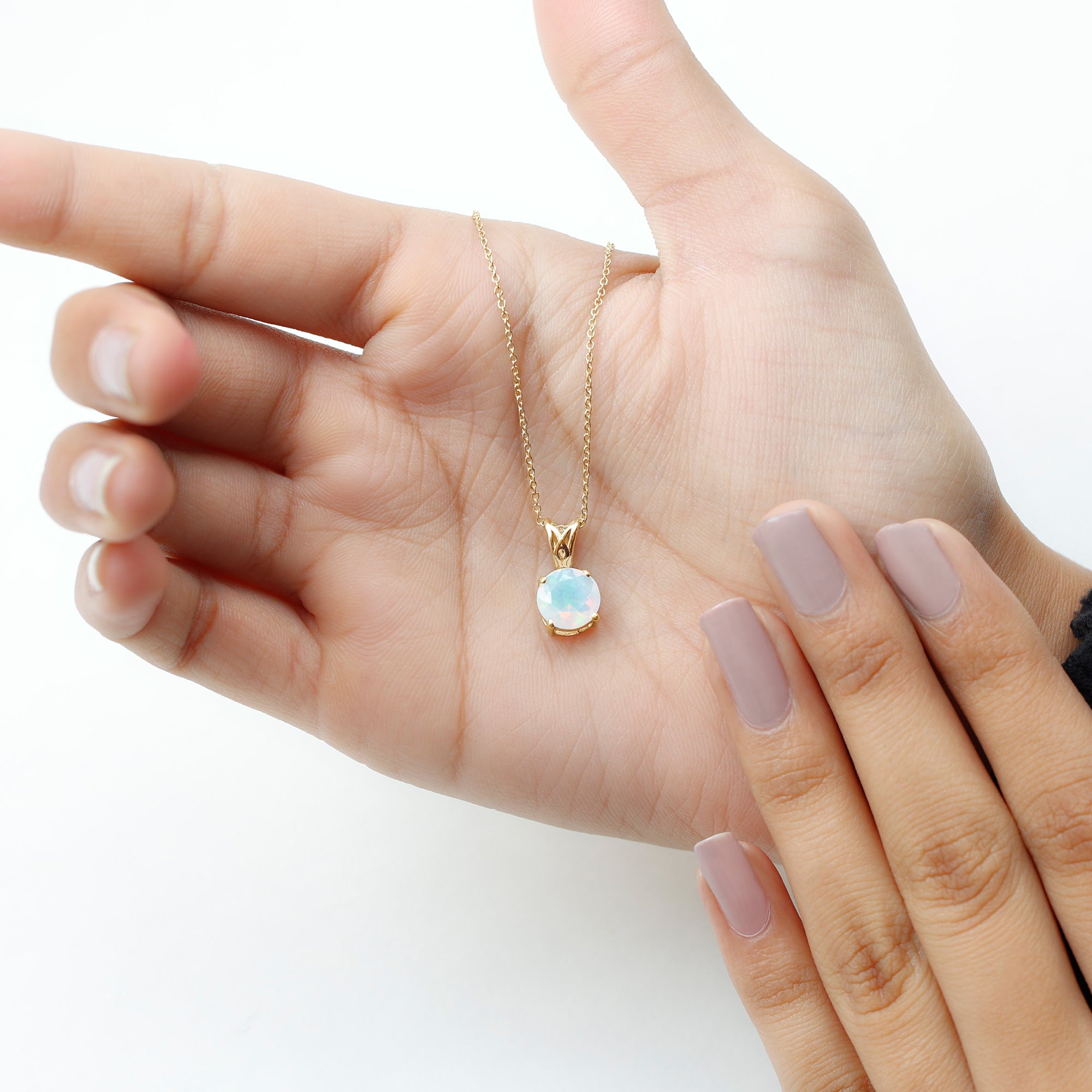 Real Ethiopian Opal Solitaire Pendant Necklace with Chain AAA - Rosec Jewels