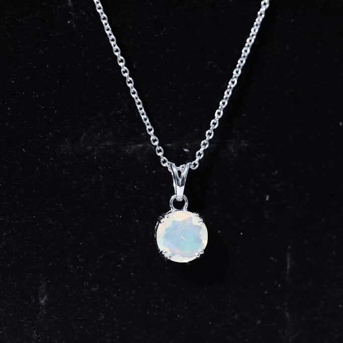 Genuine Ethiopian Opal Solitaire Necklace With Chain AAA - Rosec Jewels