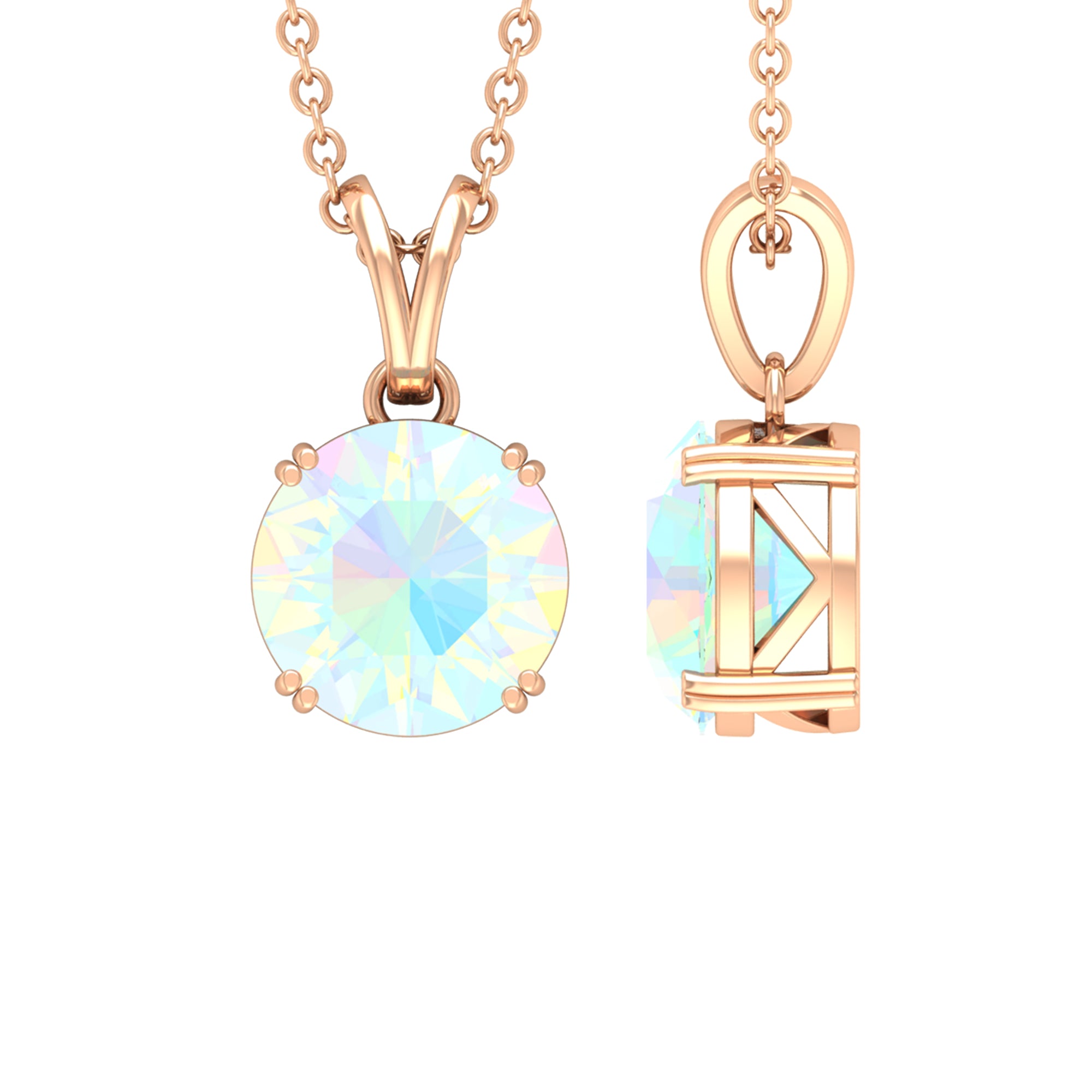 Genuine Ethiopian Opal Solitaire Necklace With Chain AAA - Rosec Jewels