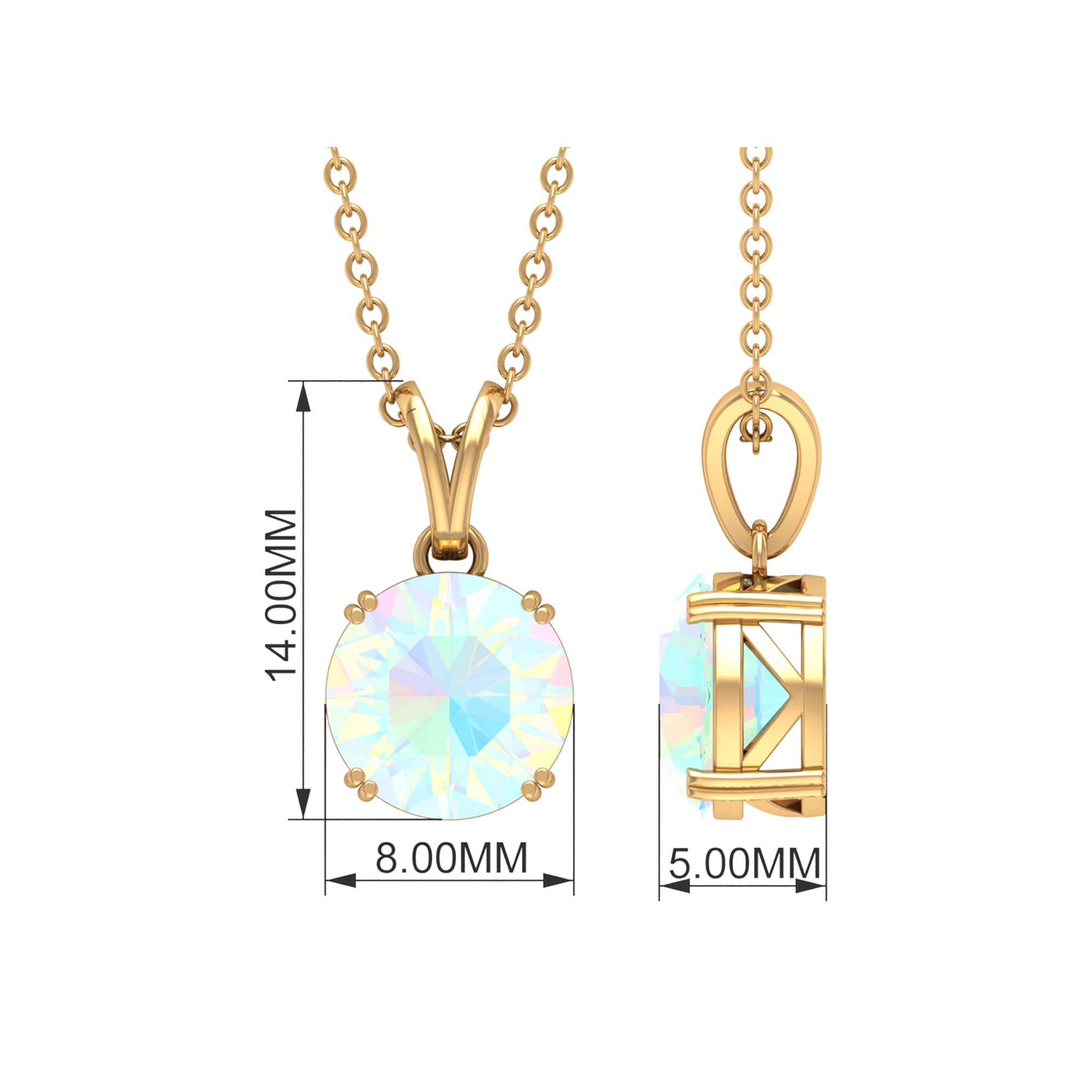 Genuine Ethiopian Opal Solitaire Necklace With Chain AAA - Rosec Jewels