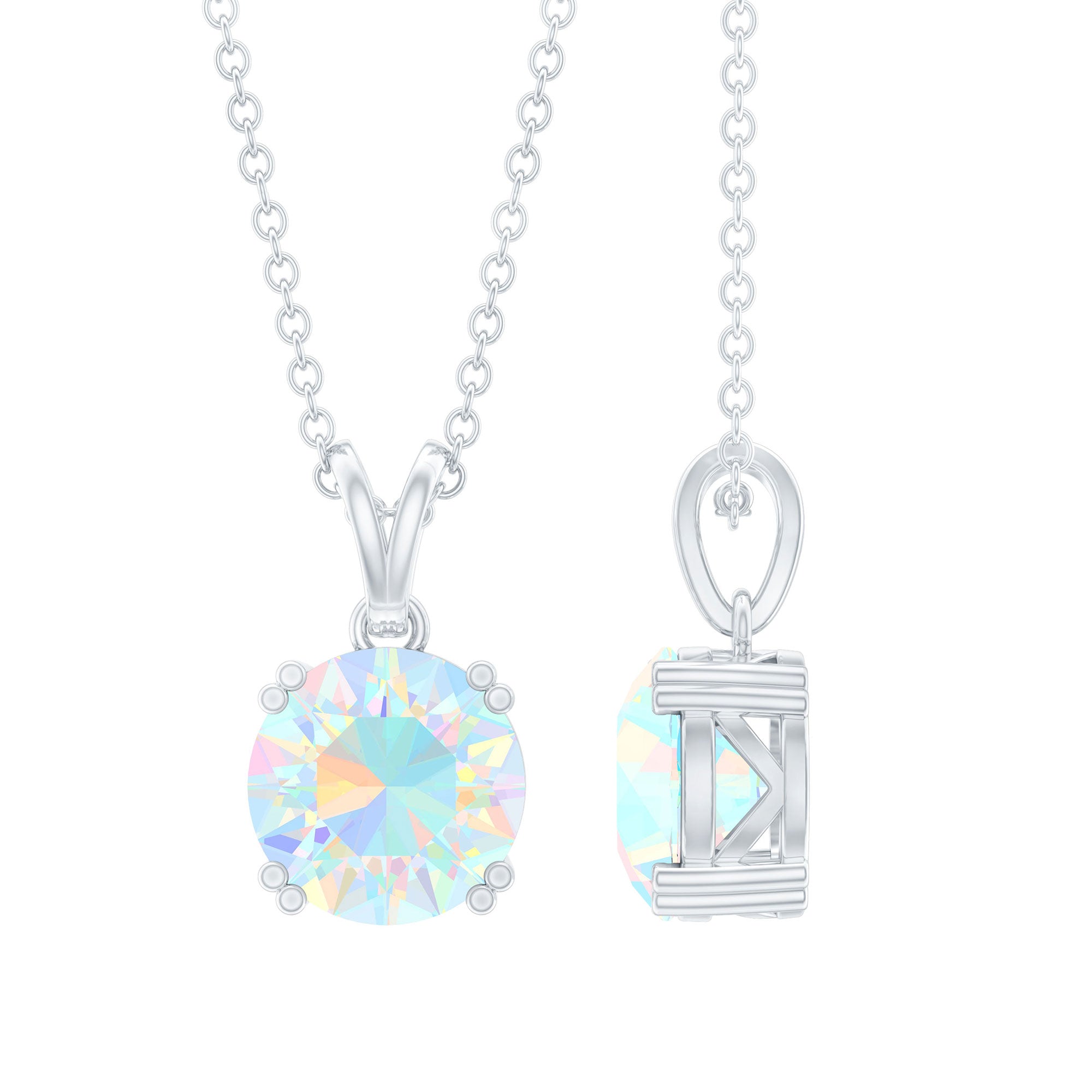 Genuine Ethiopian Opal Solitaire Necklace With Chain AAA - Rosec Jewels