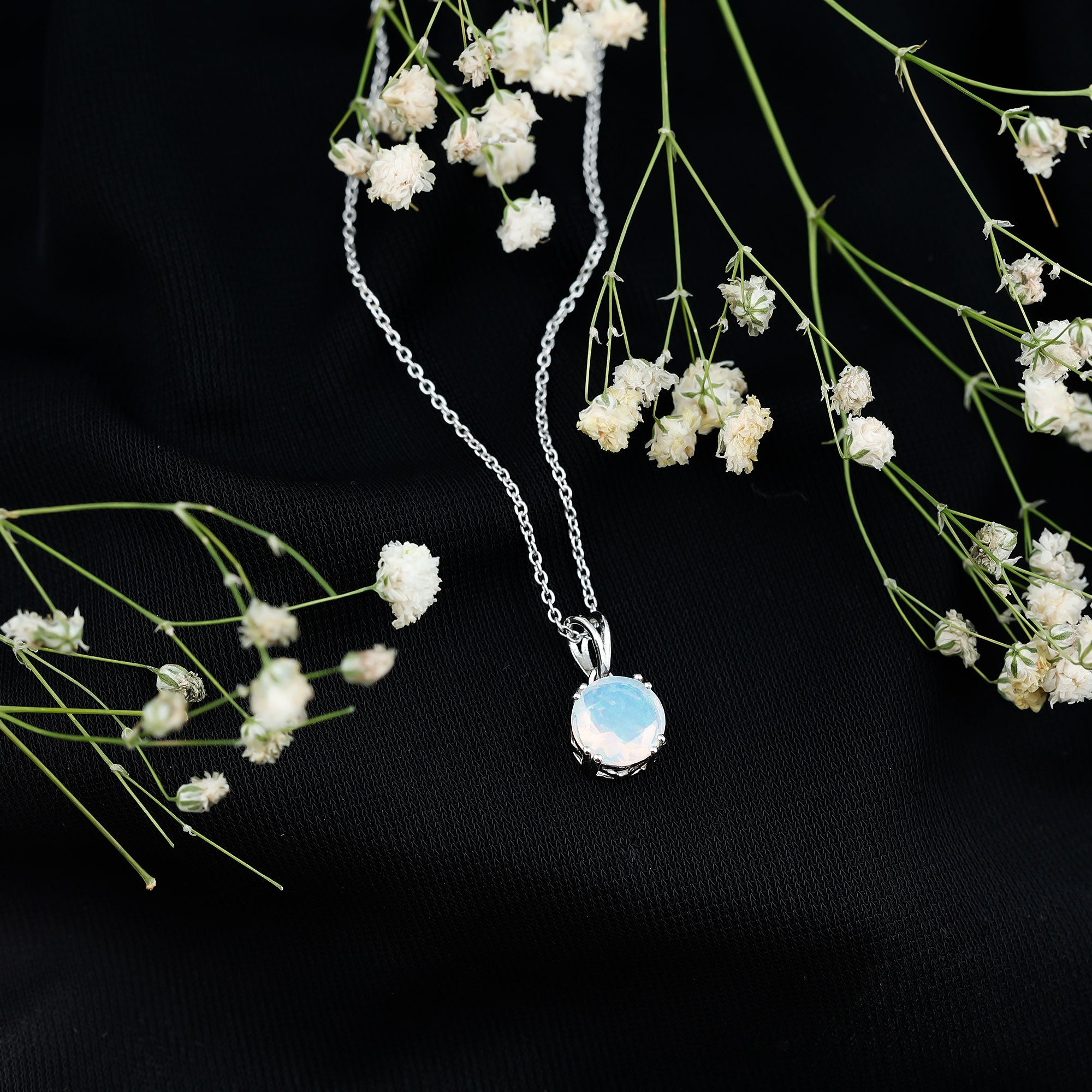 Genuine Ethiopian Opal Solitaire Necklace With Chain AAA - Rosec Jewels