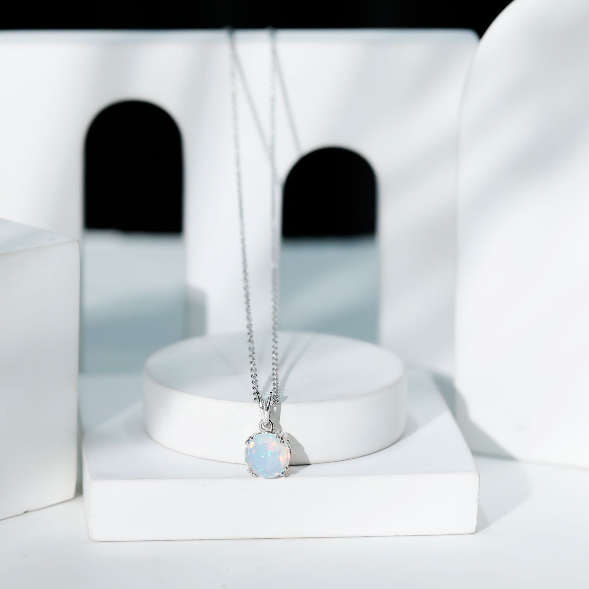 Genuine Ethiopian Opal Solitaire Necklace With Chain AAA - Rosec Jewels