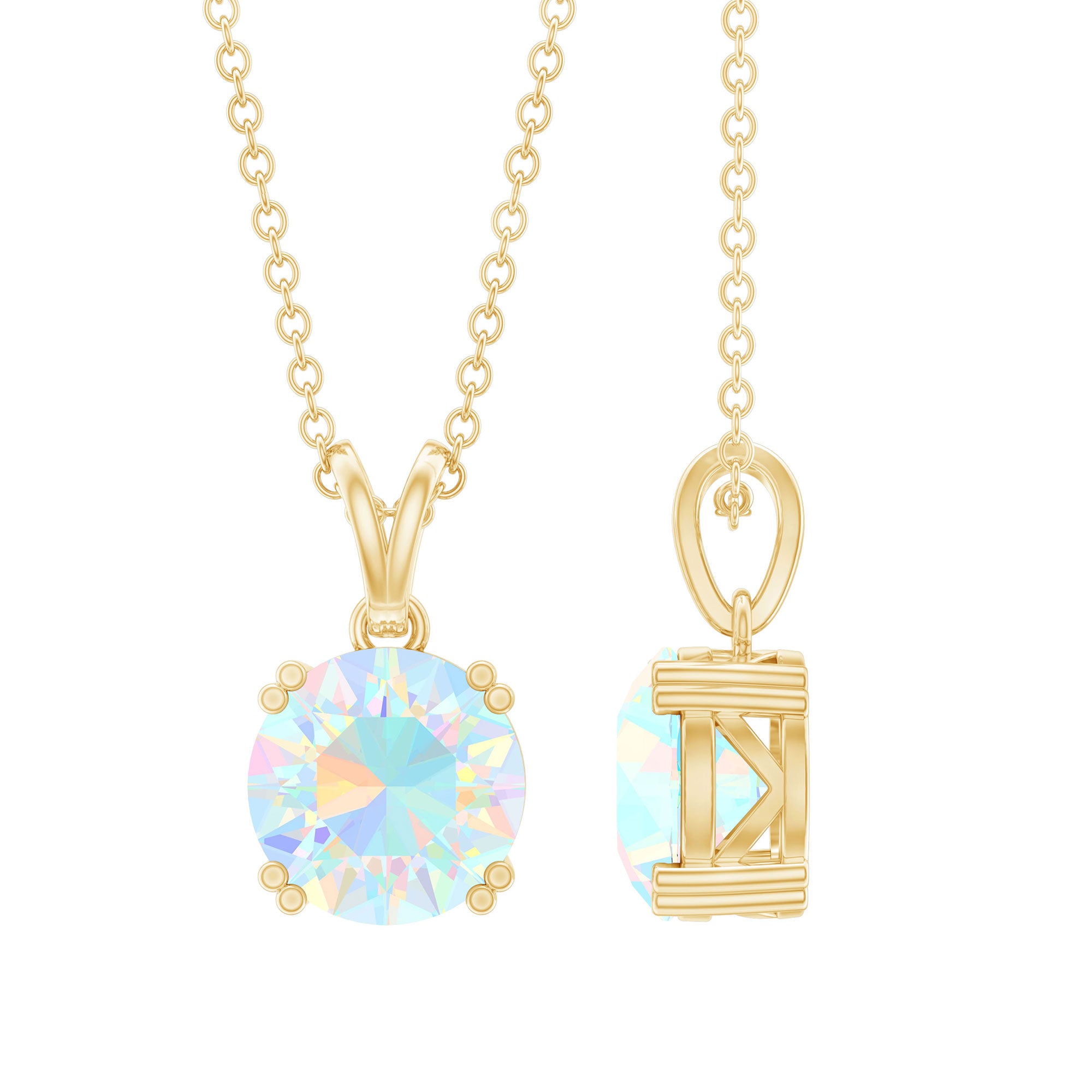 Genuine Ethiopian Opal Solitaire Necklace With Chain AAA - Rosec Jewels