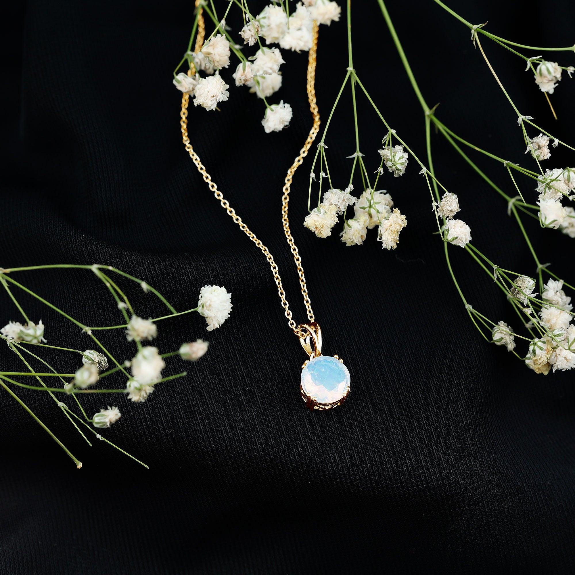 Genuine Ethiopian Opal Solitaire Necklace With Chain AAA - Rosec Jewels