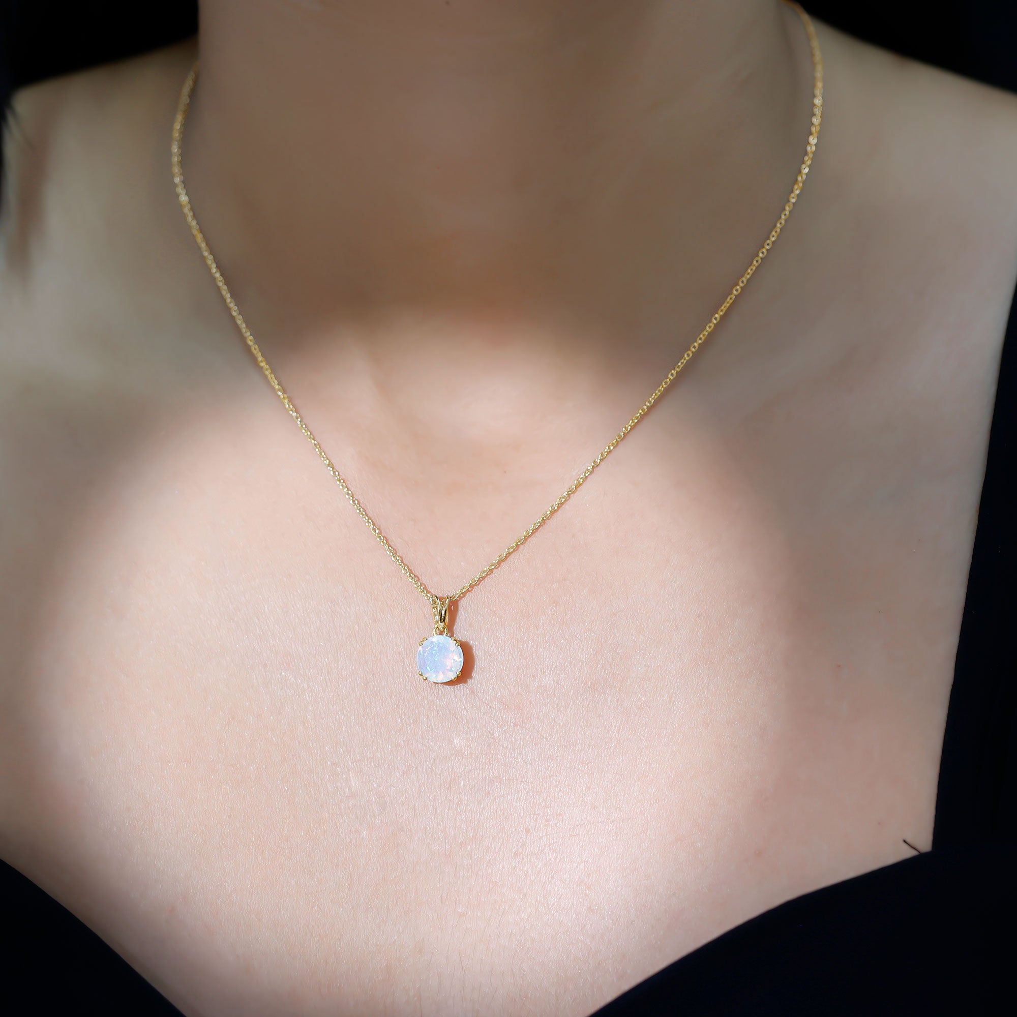 Genuine Ethiopian Opal Solitaire Necklace With Chain AAA - Rosec Jewels