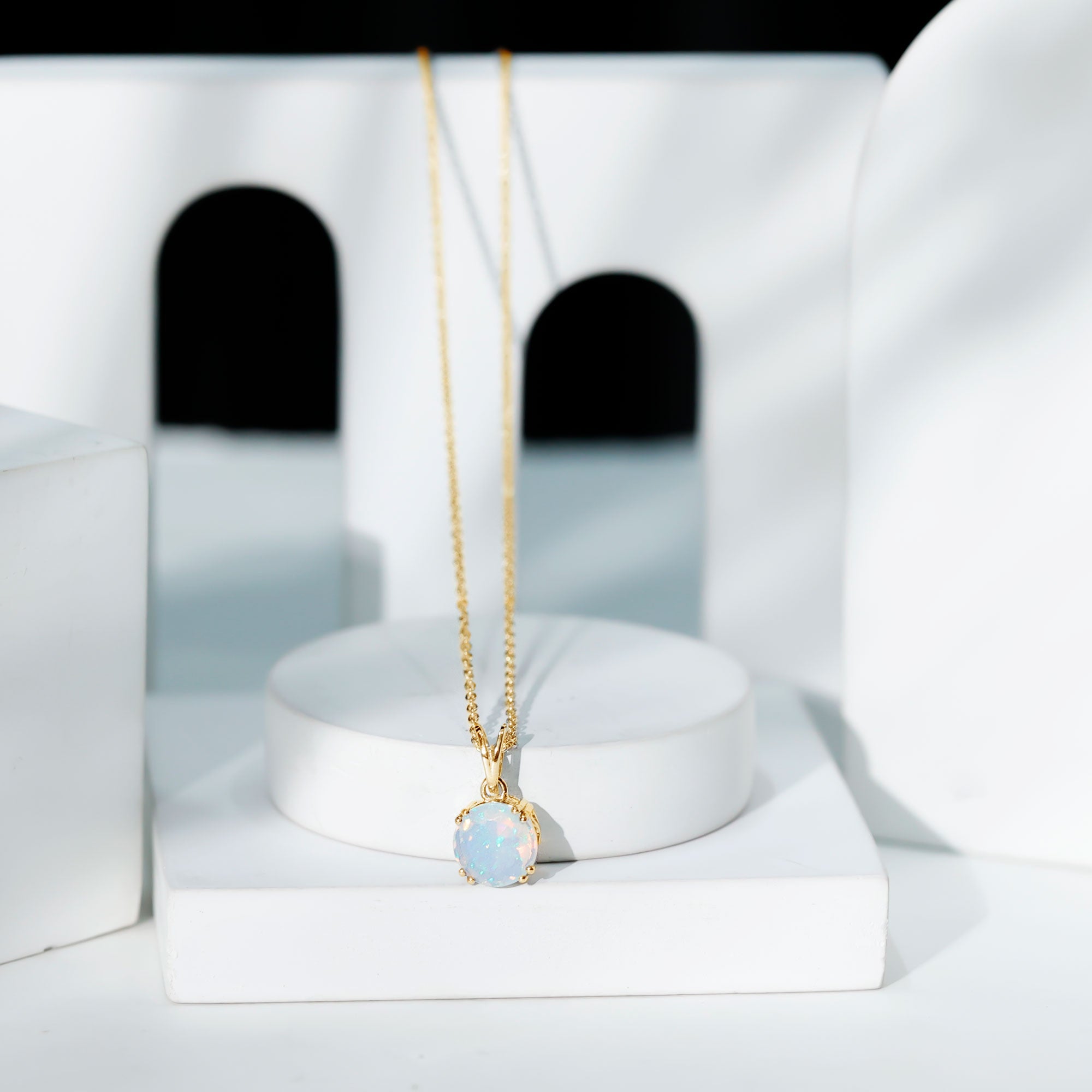 Genuine Ethiopian Opal Solitaire Necklace With Chain AAA - Rosec Jewels