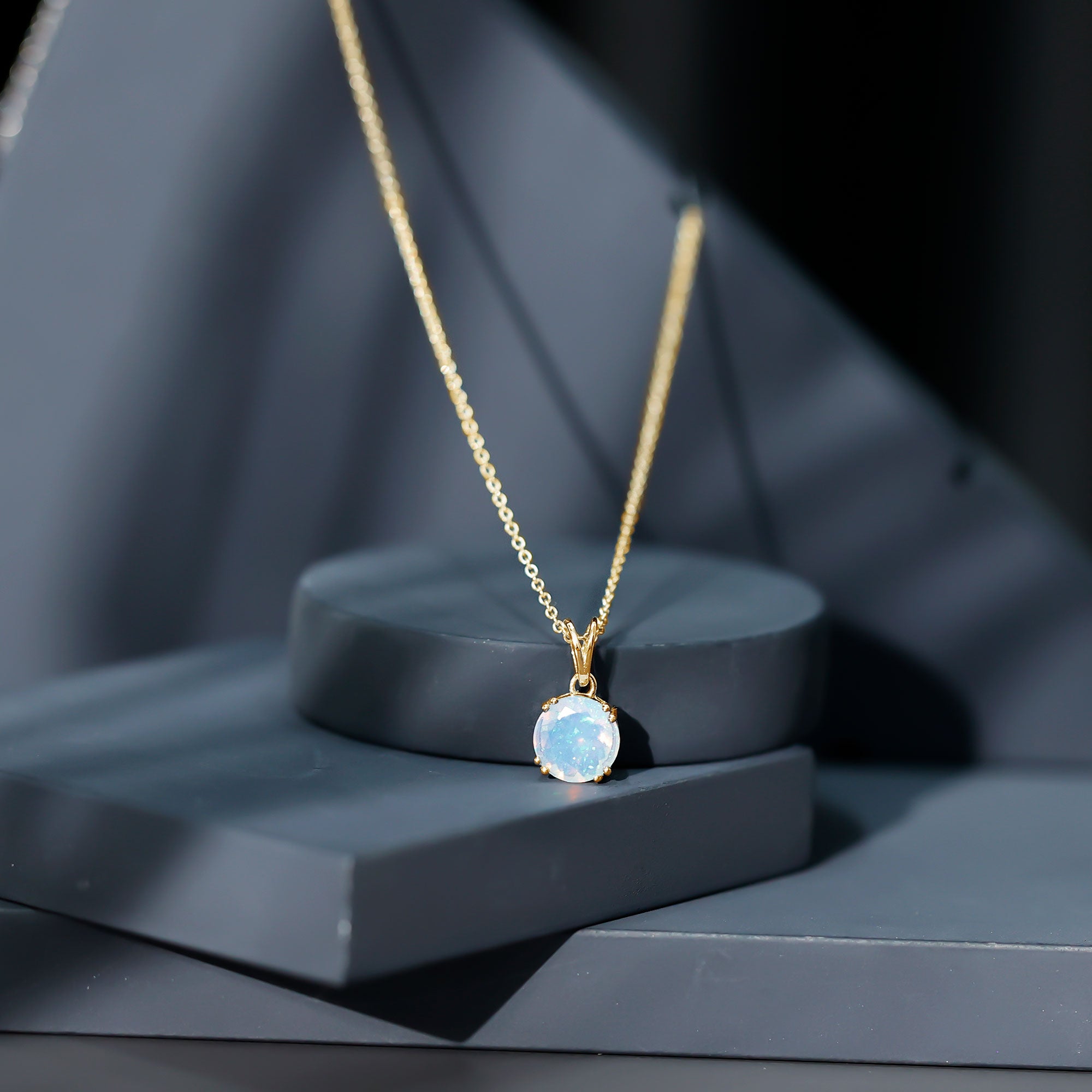 Genuine Ethiopian Opal Solitaire Necklace With Chain AAA - Rosec Jewels