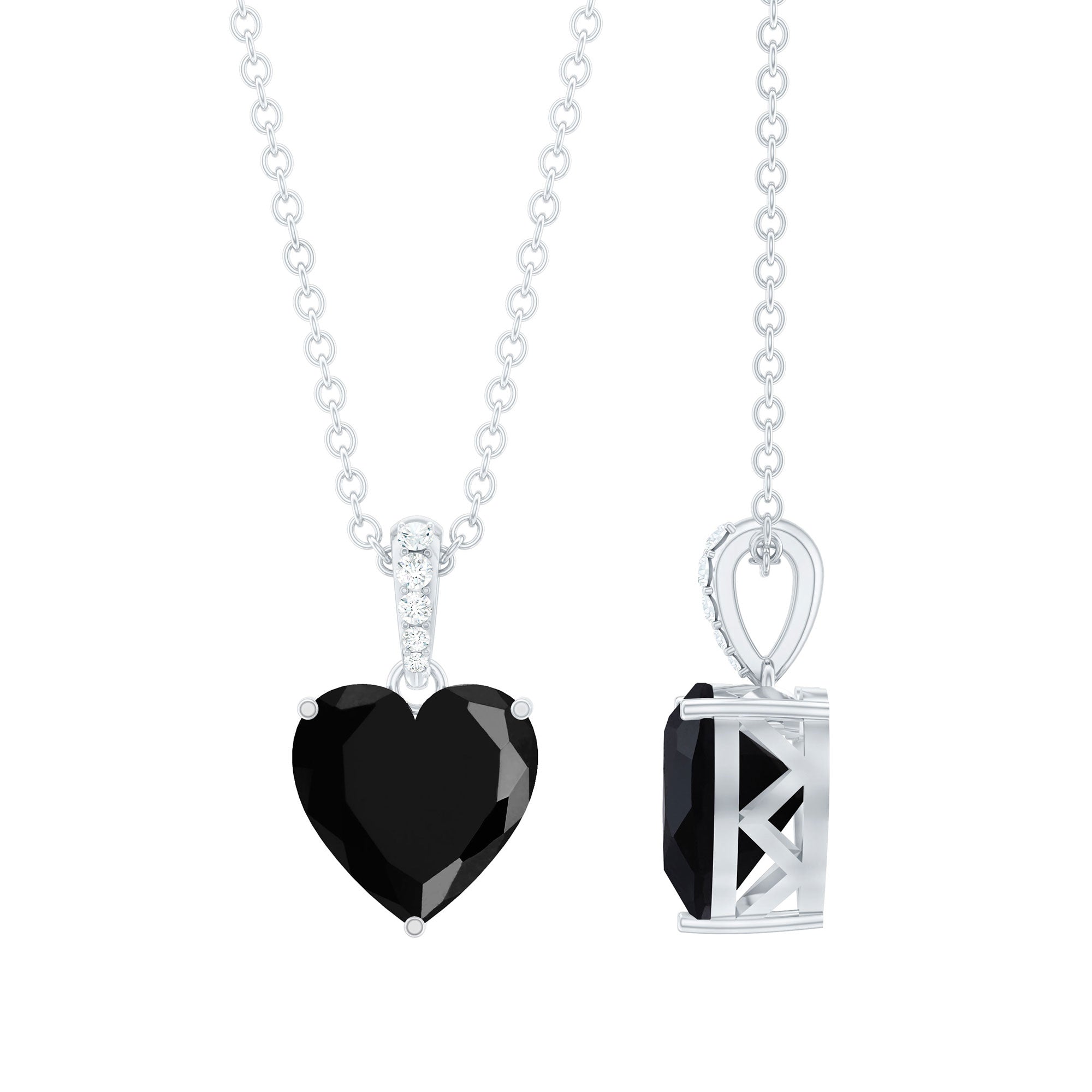 2 Carat Black Onyx Heart Pendant with Diamond AAA - Rosec Jewels