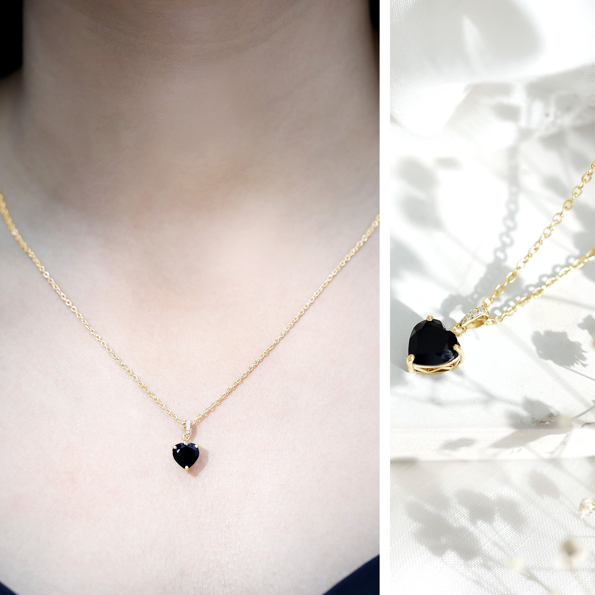 2 Carat Black Onyx Heart Pendant with Diamond AAA - Rosec Jewels