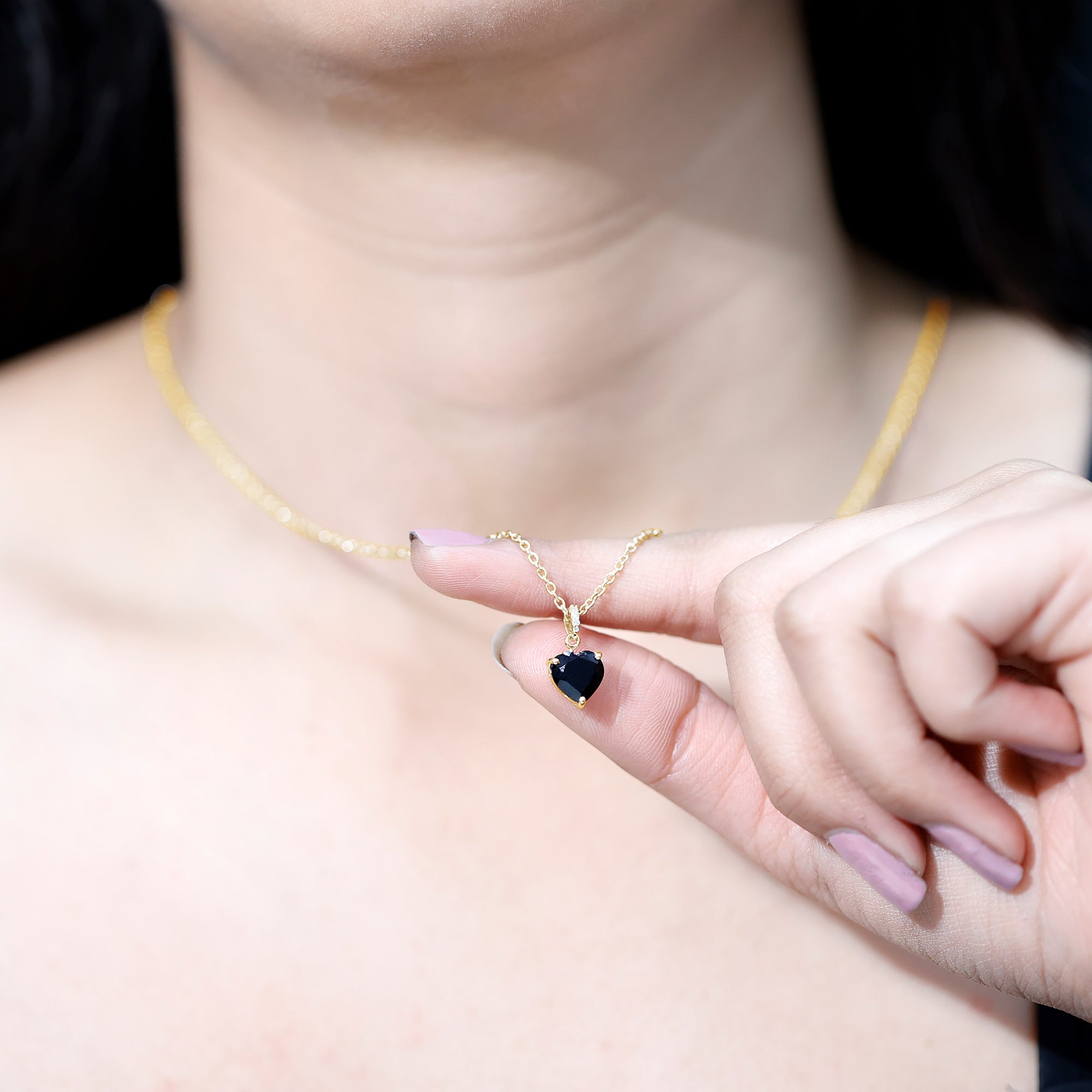 2 Carat Black Onyx Heart Pendant with Diamond AAA - Rosec Jewels
