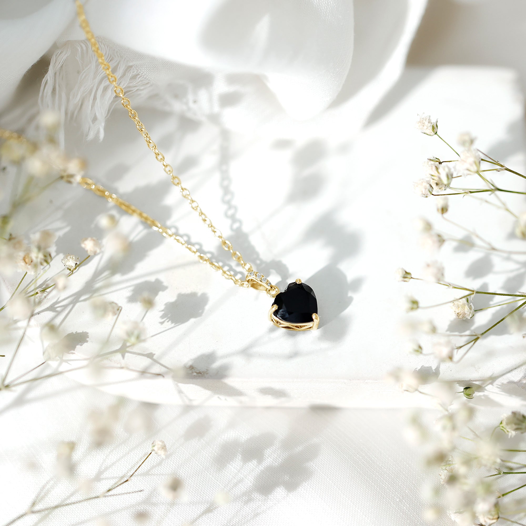 2 Carat Black Onyx Heart Pendant with Diamond AAA - Rosec Jewels