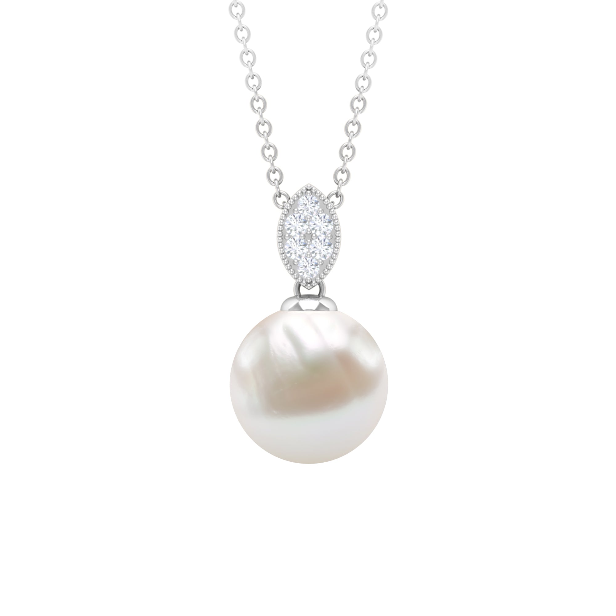 8 CT Marquise Shape Minimal Pendant with Freshwater Pearl Drop and Diamond