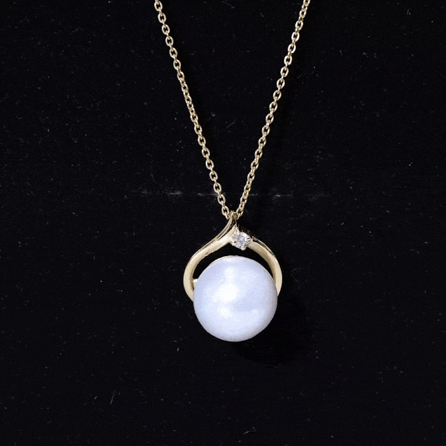 11 Carat White Pearl Solitaire Necklace with Diamond AAA - Rosec Jewels