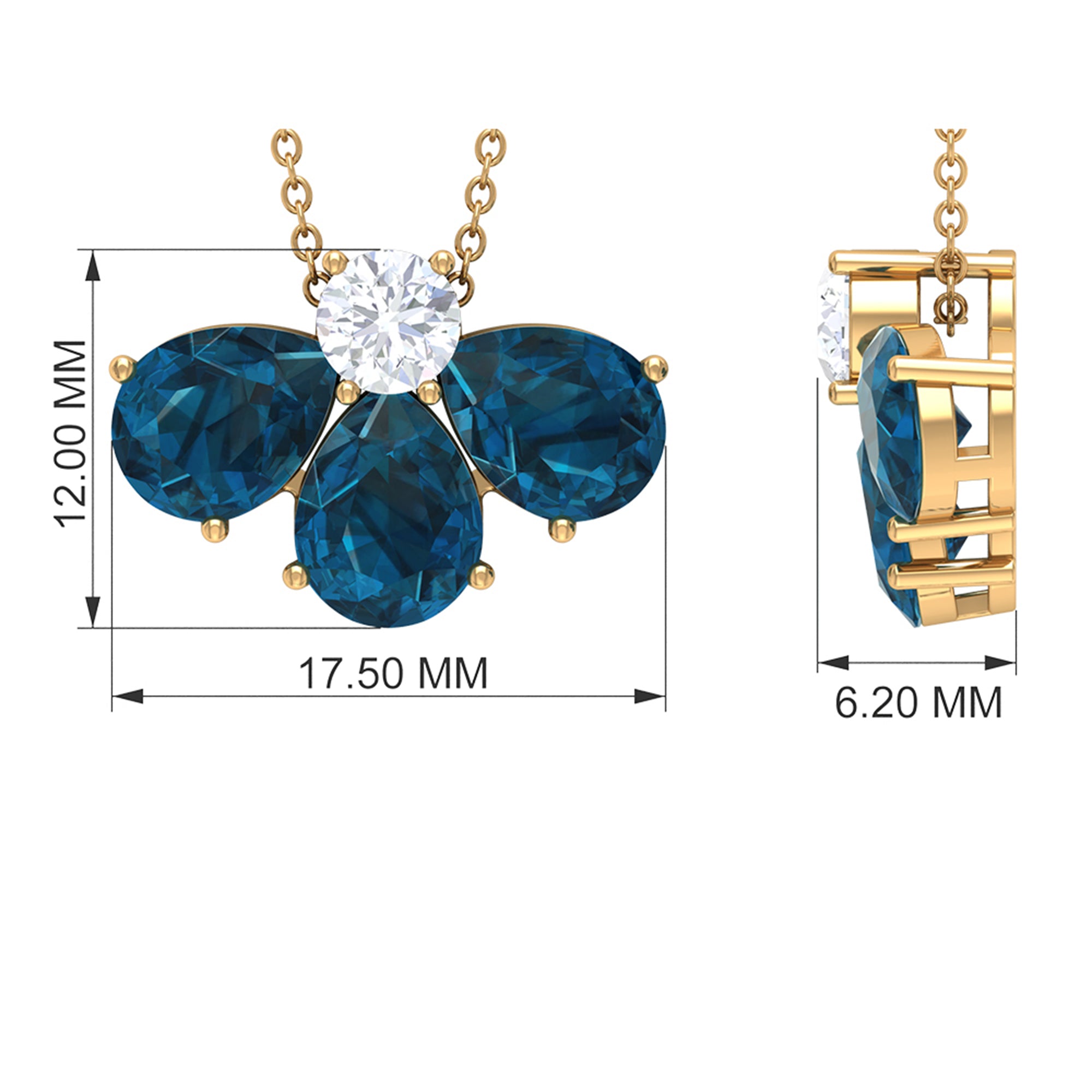 Real 2.37 Carat Pear Cut London Blue Topaz Flower Necklace AAA - Rosec Jewels