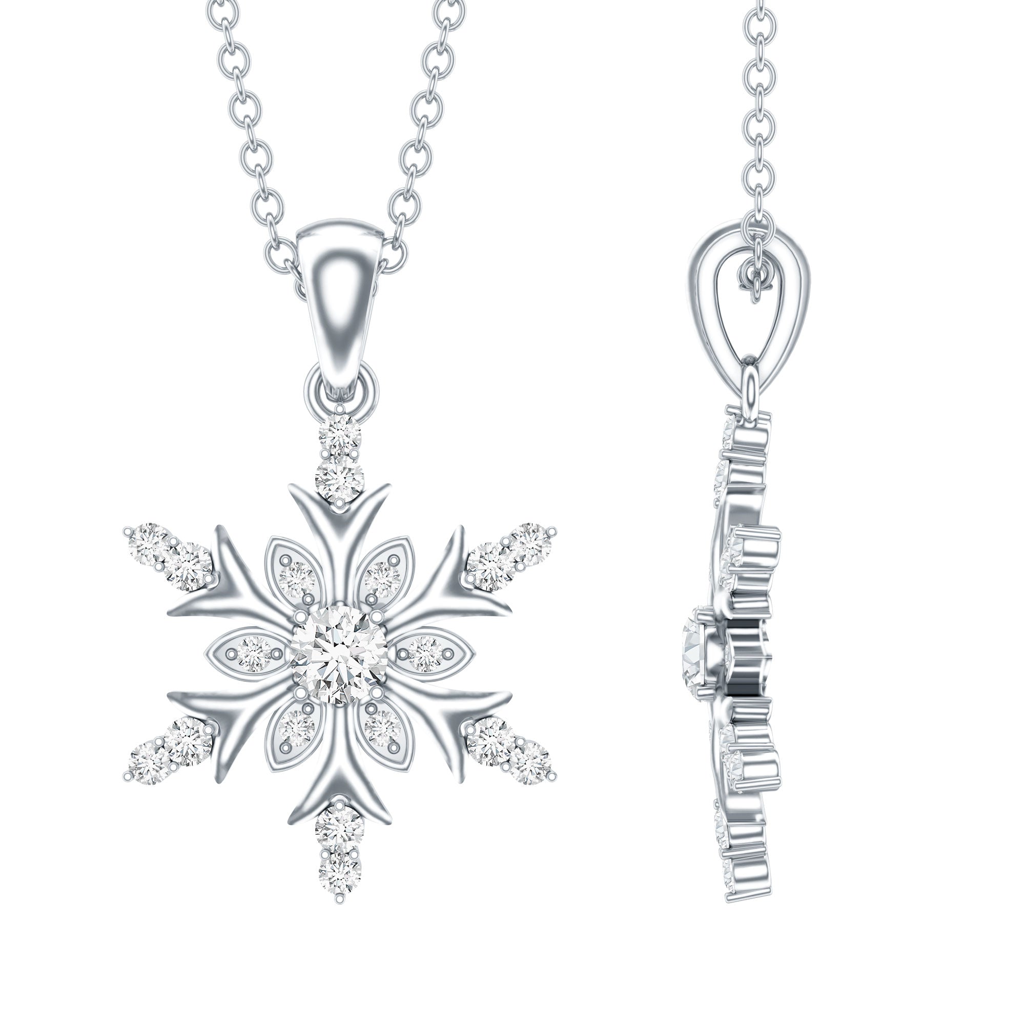 Certified Diamond Snowflake Christmas Necklace Natural - ( HI-SI ) - Rosec Jewels