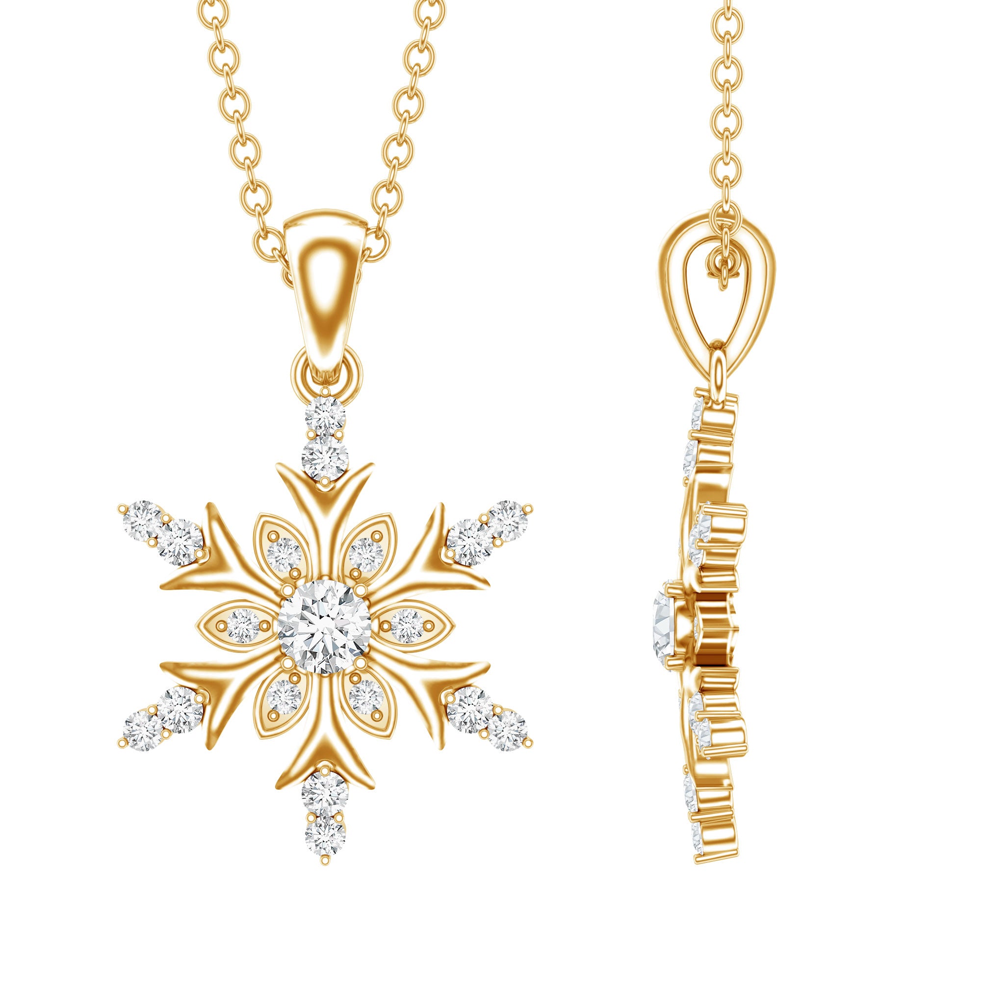 Certified Diamond Snowflake Christmas Necklace Natural - ( HI-SI ) - Rosec Jewels