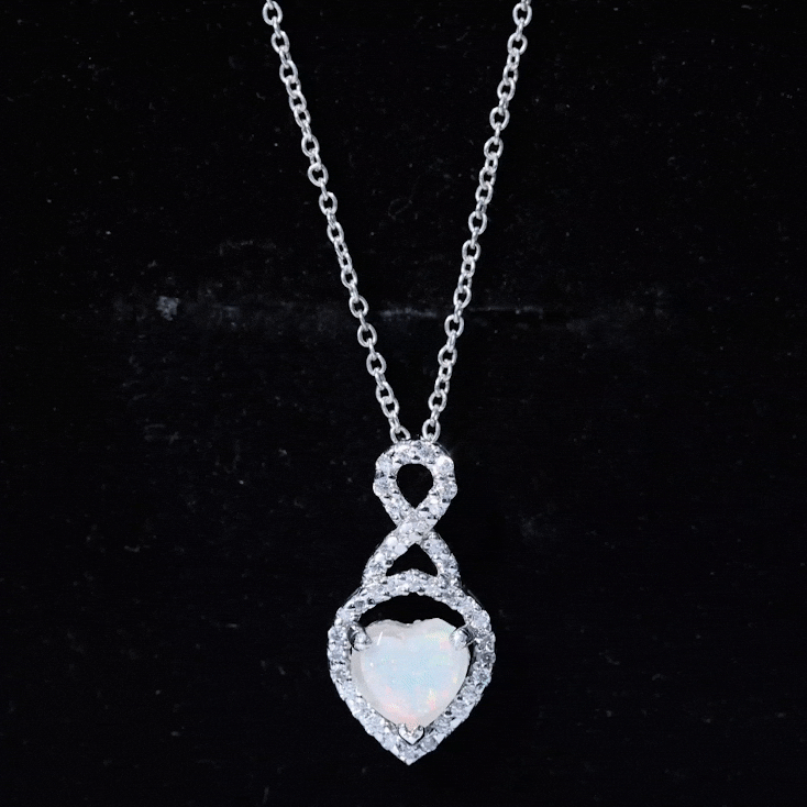 2 Carat Heart Shape Ethiopian Opal Infinity Pendant with Diamond AAA - Rosec Jewels