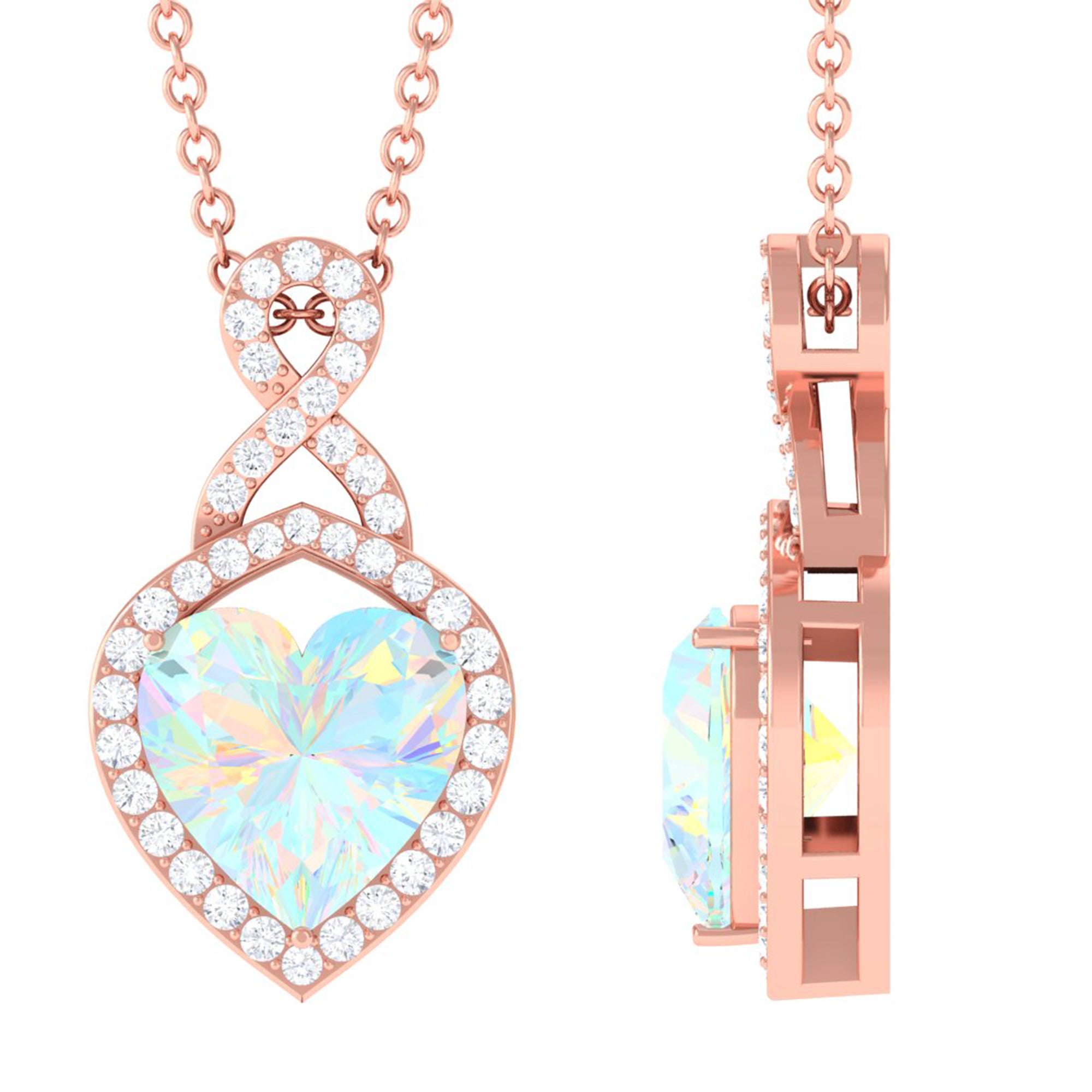 2 Carat Heart Shape Ethiopian Opal Infinity Pendant with Diamond AAA - Rosec Jewels