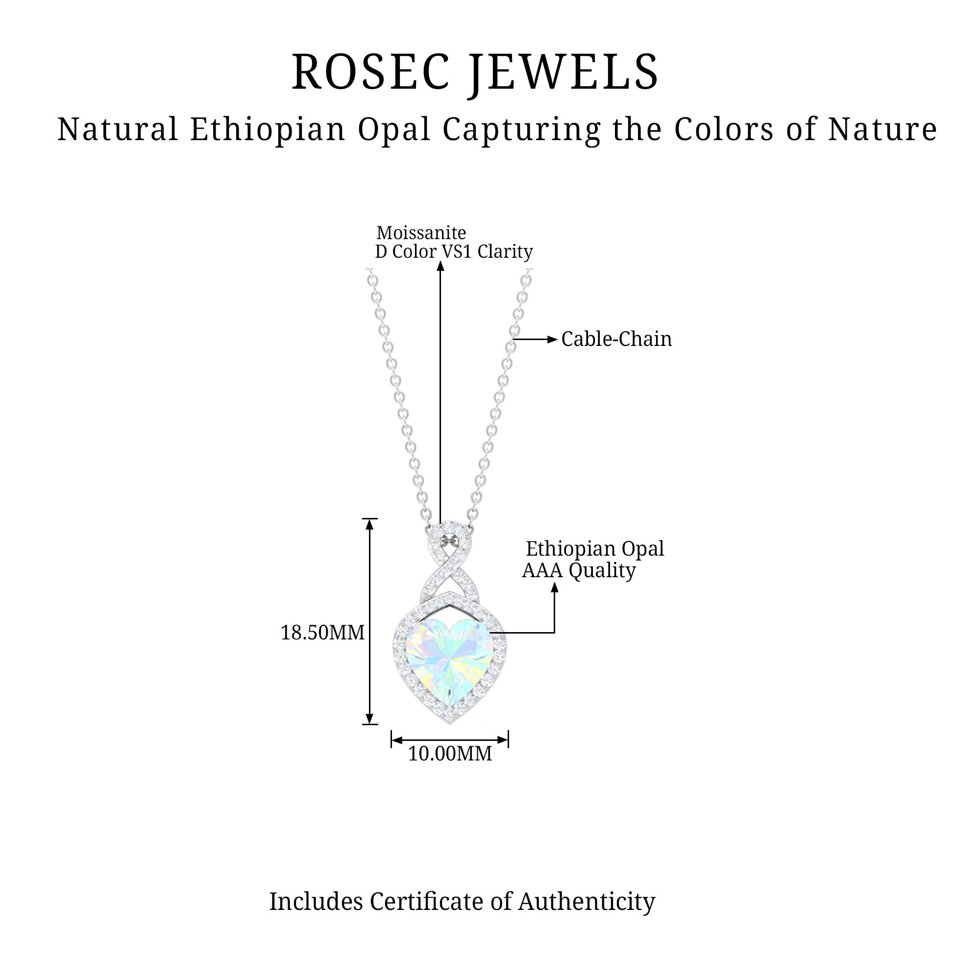 2 Carat Heart Shape Ethiopian Opal Infinity Pendant with Diamond AAA - Rosec Jewels