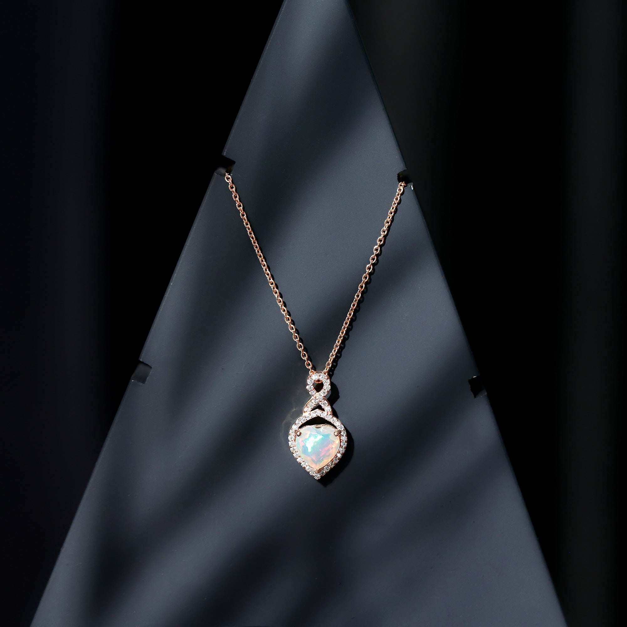 2 Carat Heart Shape Ethiopian Opal Infinity Pendant with Diamond AAA - Rosec Jewels