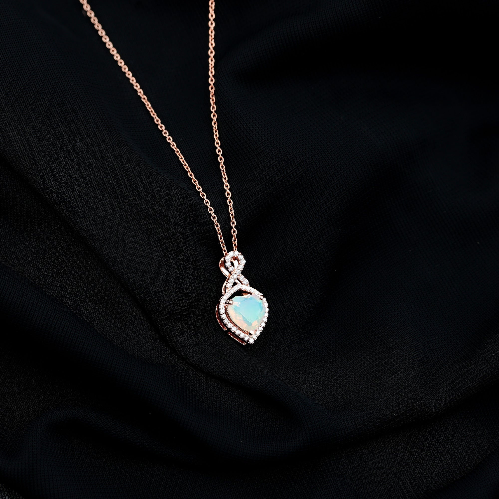 2 Carat Heart Shape Ethiopian Opal Infinity Pendant with Diamond AAA - Rosec Jewels