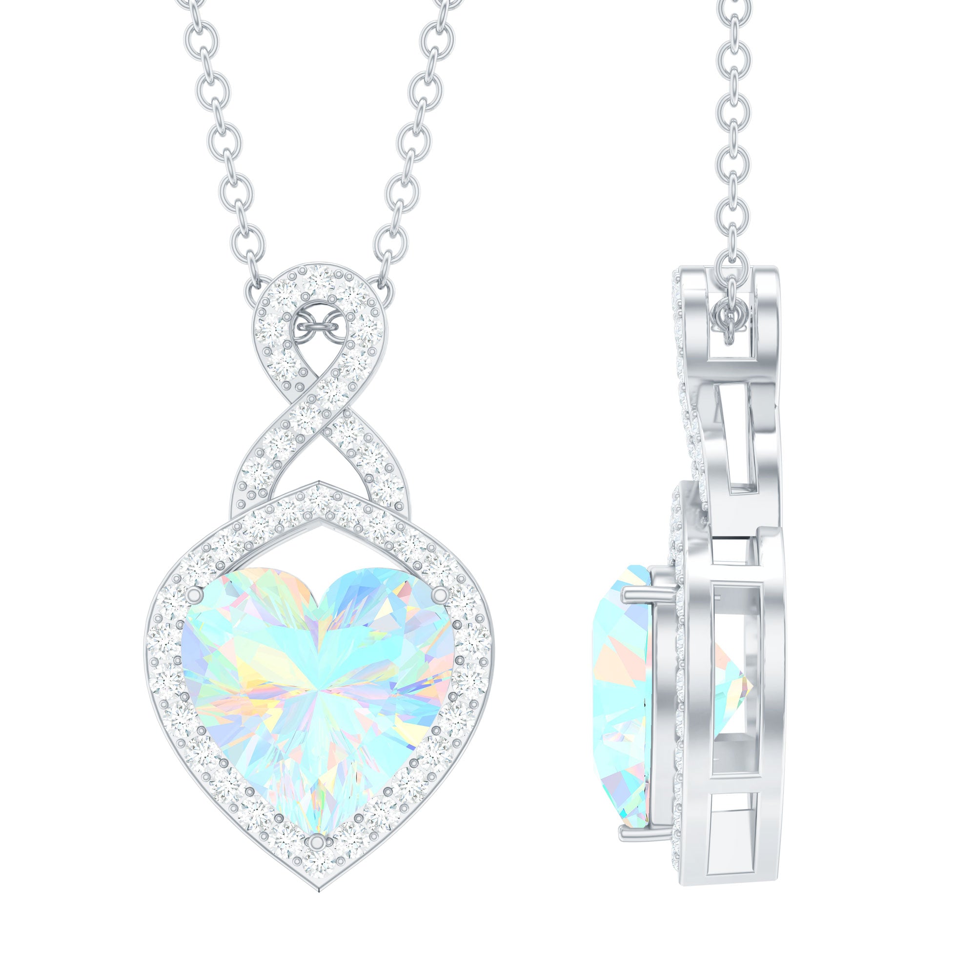 Heart Shape Ethiopian Opal Infinity Pendant with Moissanite Accent