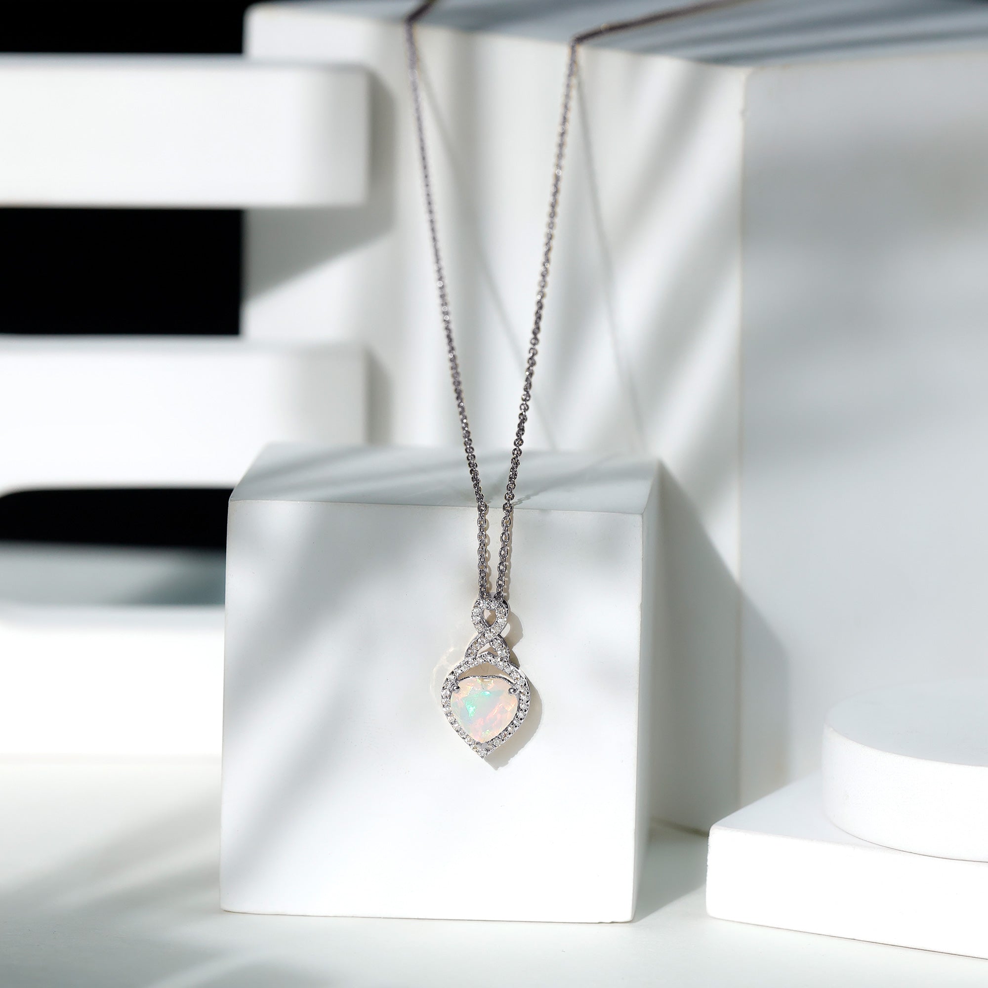 2 Carat Heart Shape Ethiopian Opal Infinity Pendant with Diamond AAA - Rosec Jewels