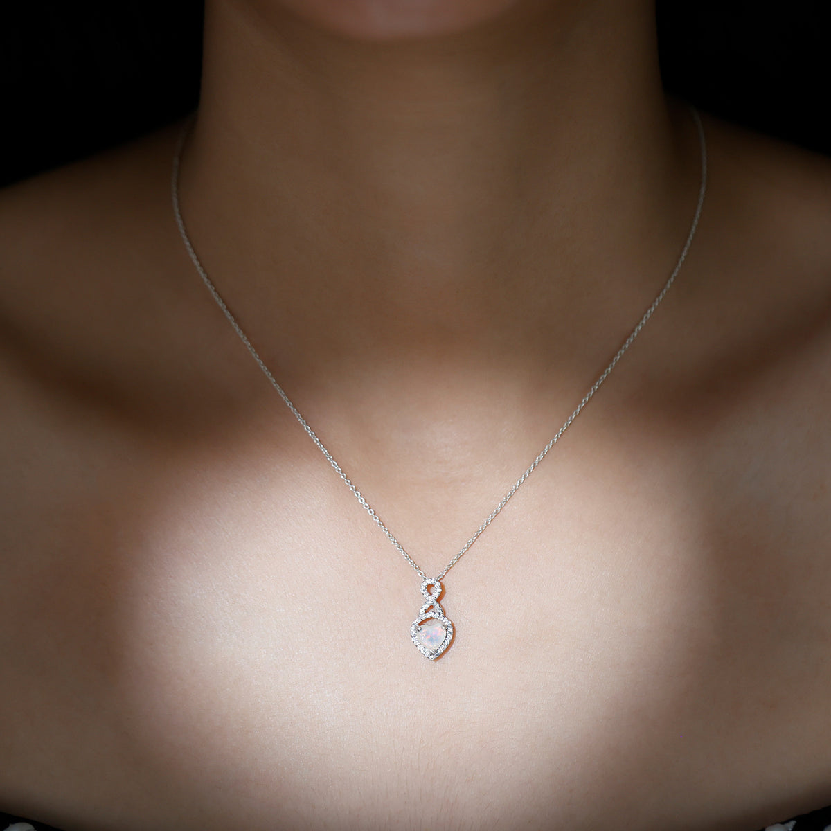 2 Carat Heart Shape Ethiopian Opal Infinity Pendant with Diamond AAA - Rosec Jewels
