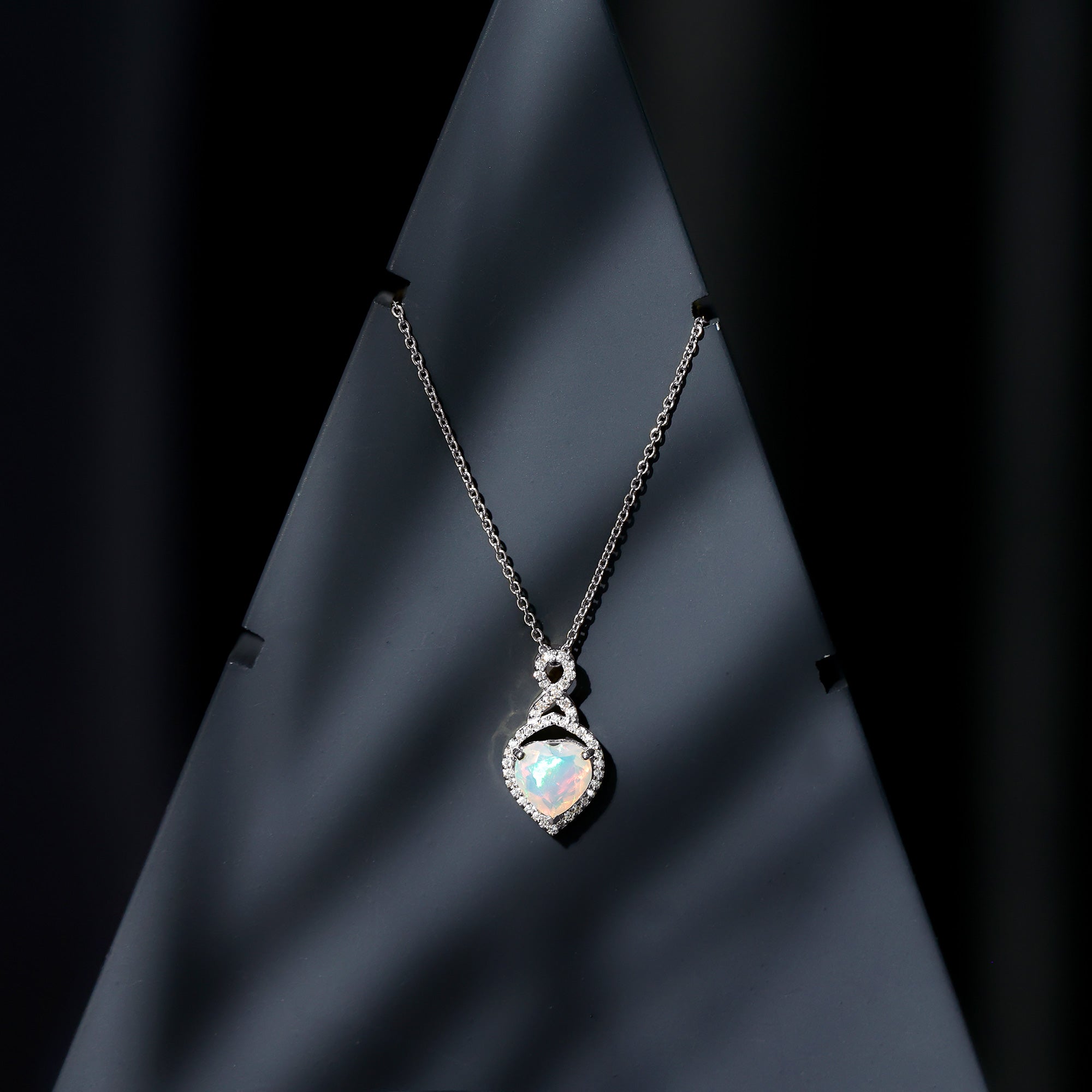 2 Carat Heart Shape Ethiopian Opal Infinity Pendant with Diamond AAA - Rosec Jewels