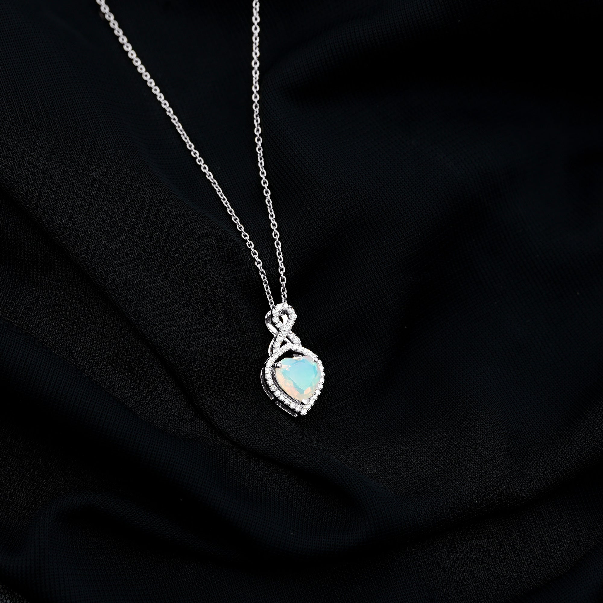 2 Carat Heart Shape Ethiopian Opal Infinity Pendant with Diamond AAA - Rosec Jewels