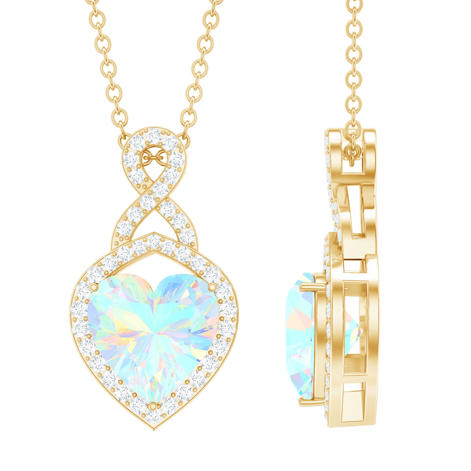 2 Carat Heart Shape Ethiopian Opal Infinity Pendant with Diamond AAA - Rosec Jewels