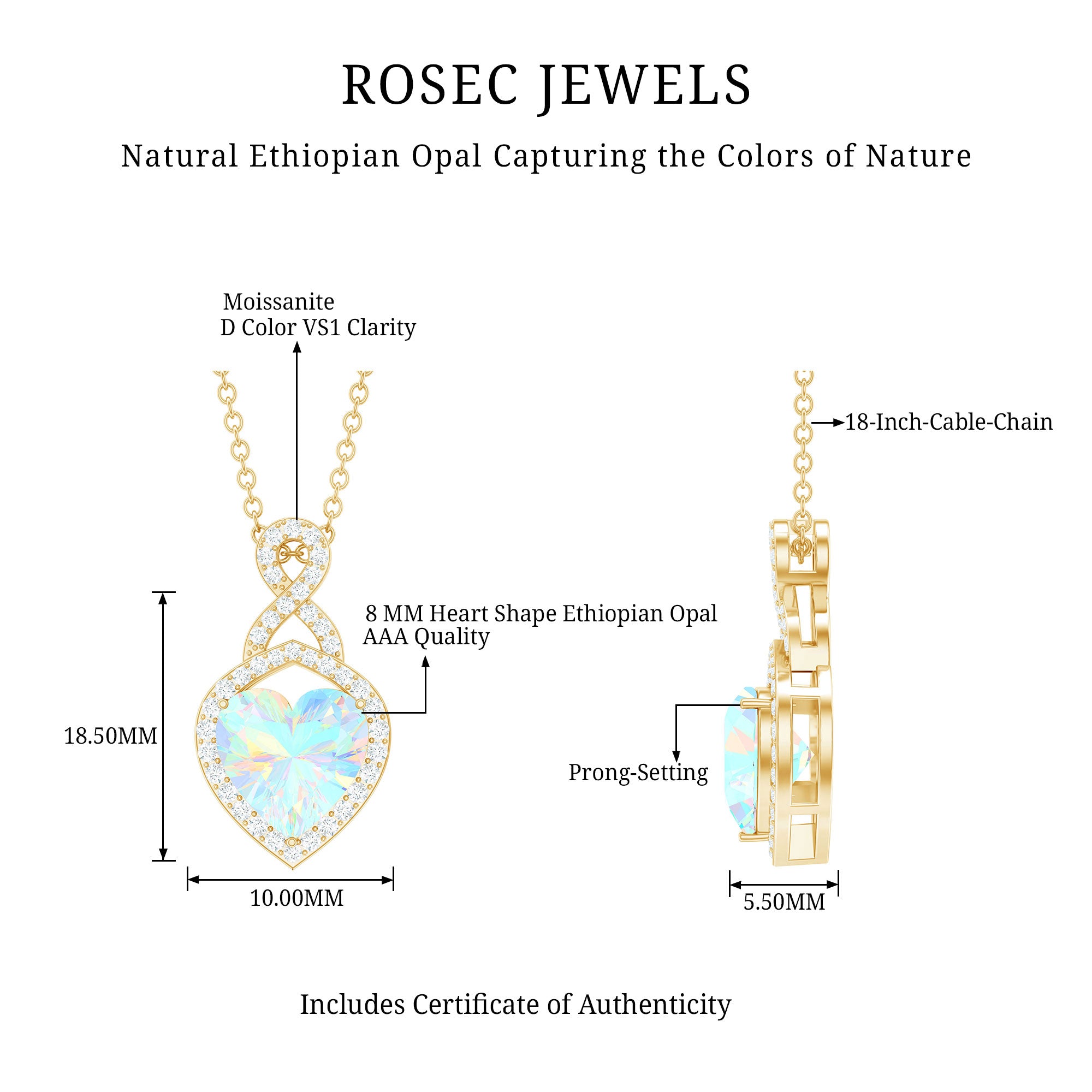 2 Carat Heart Shape Ethiopian Opal Infinity Pendant with Diamond AAA - Rosec Jewels